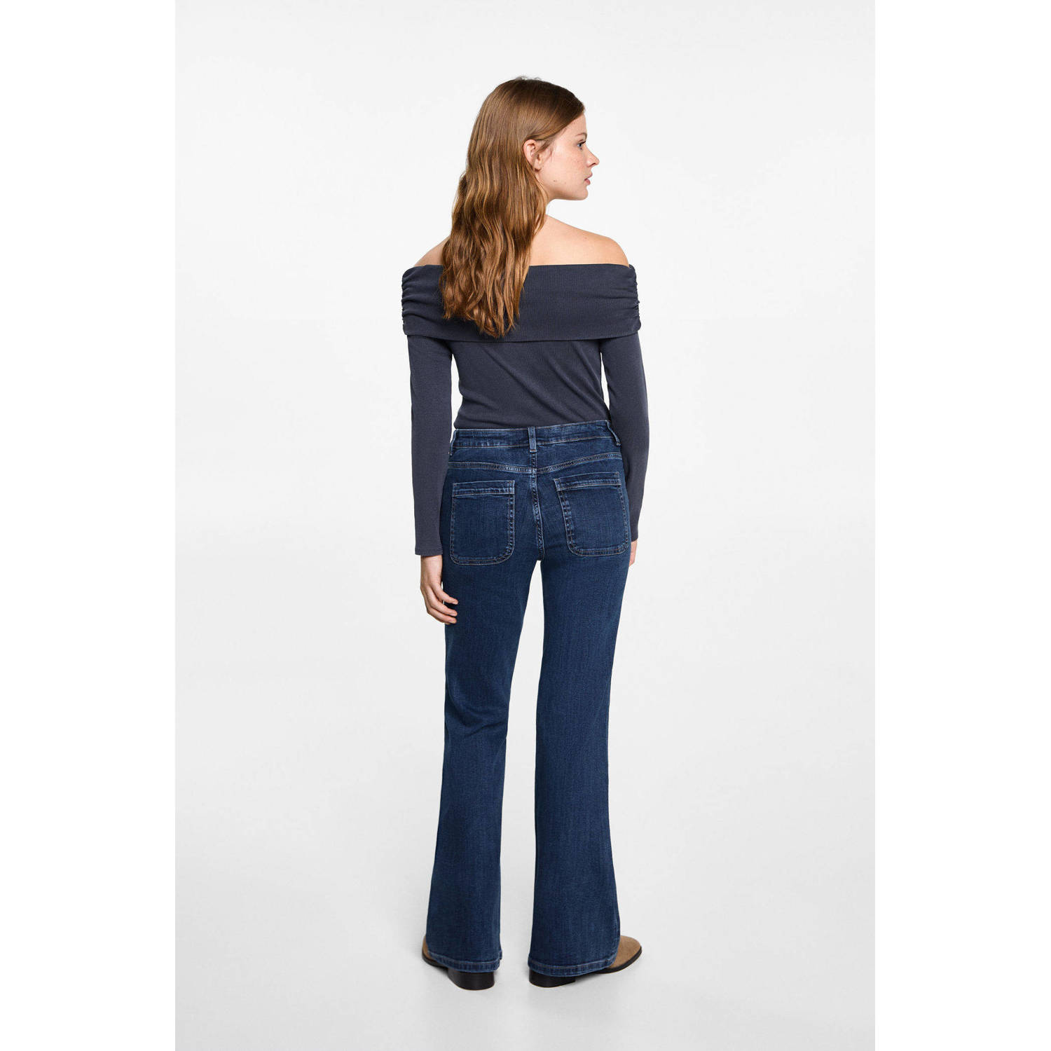 MANGO TEEN regular waist flared jeans dark blue denim