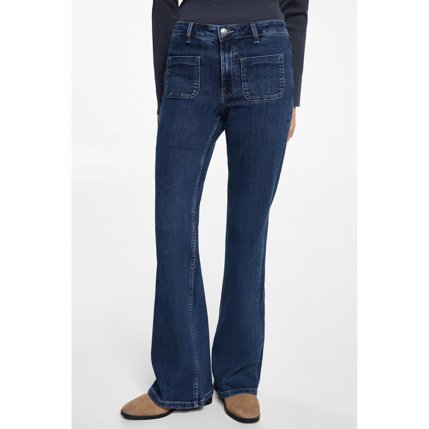 MANGO TEEN regular waist flared jeans dark blue denim