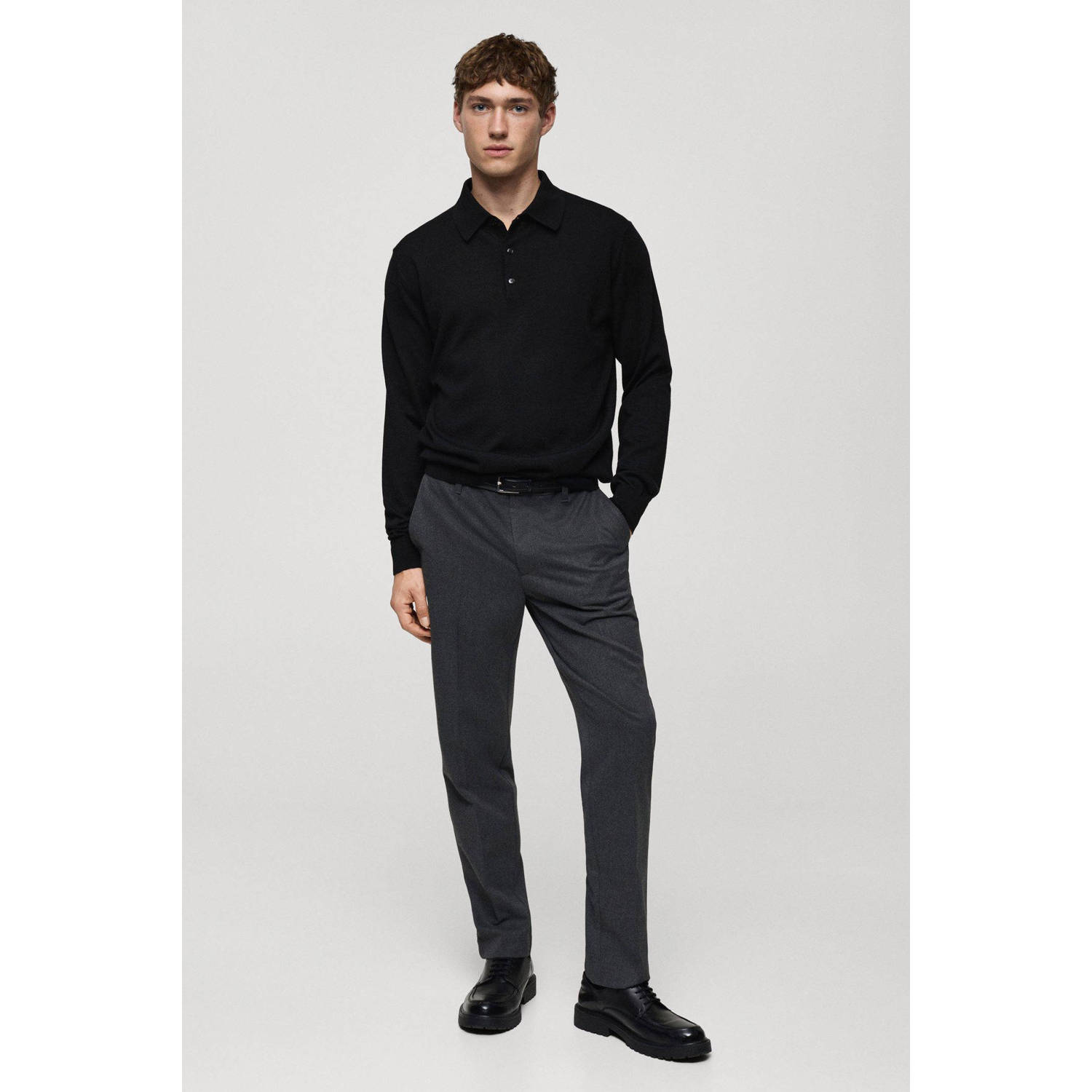 Mango Man regular polo gebreid zwart