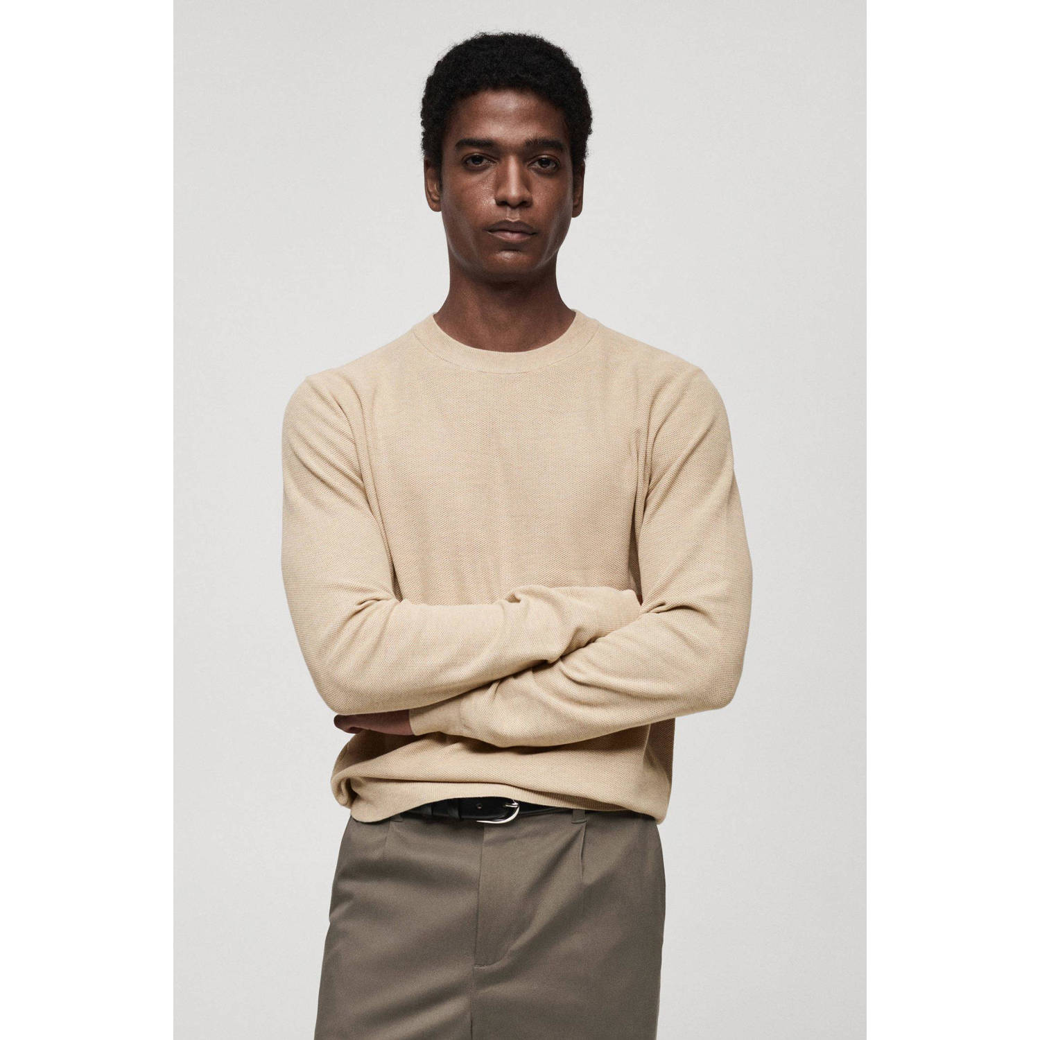 Mango Man trui fijn gebreid beige