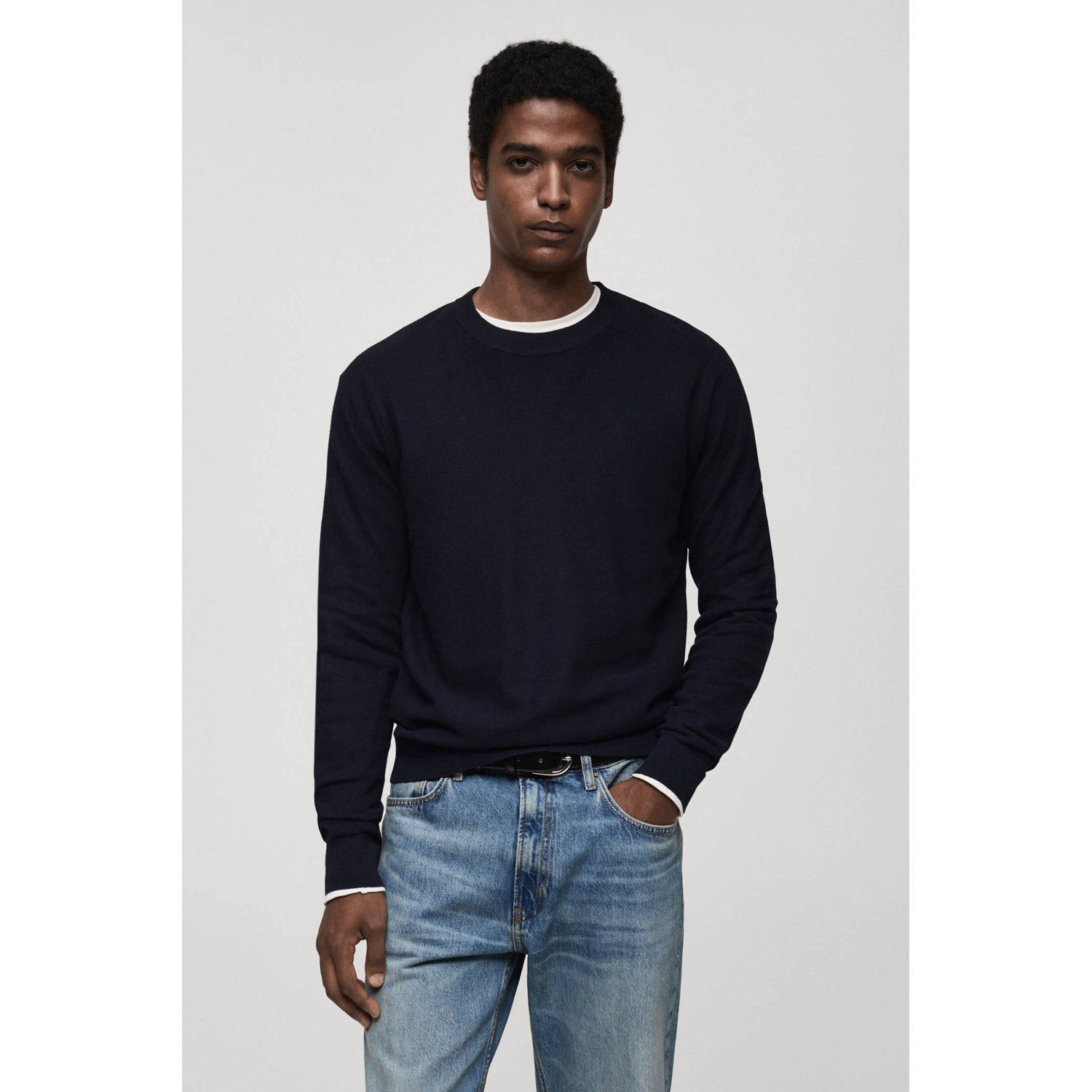 Mango Man trui fijn gebreid donkerblauw