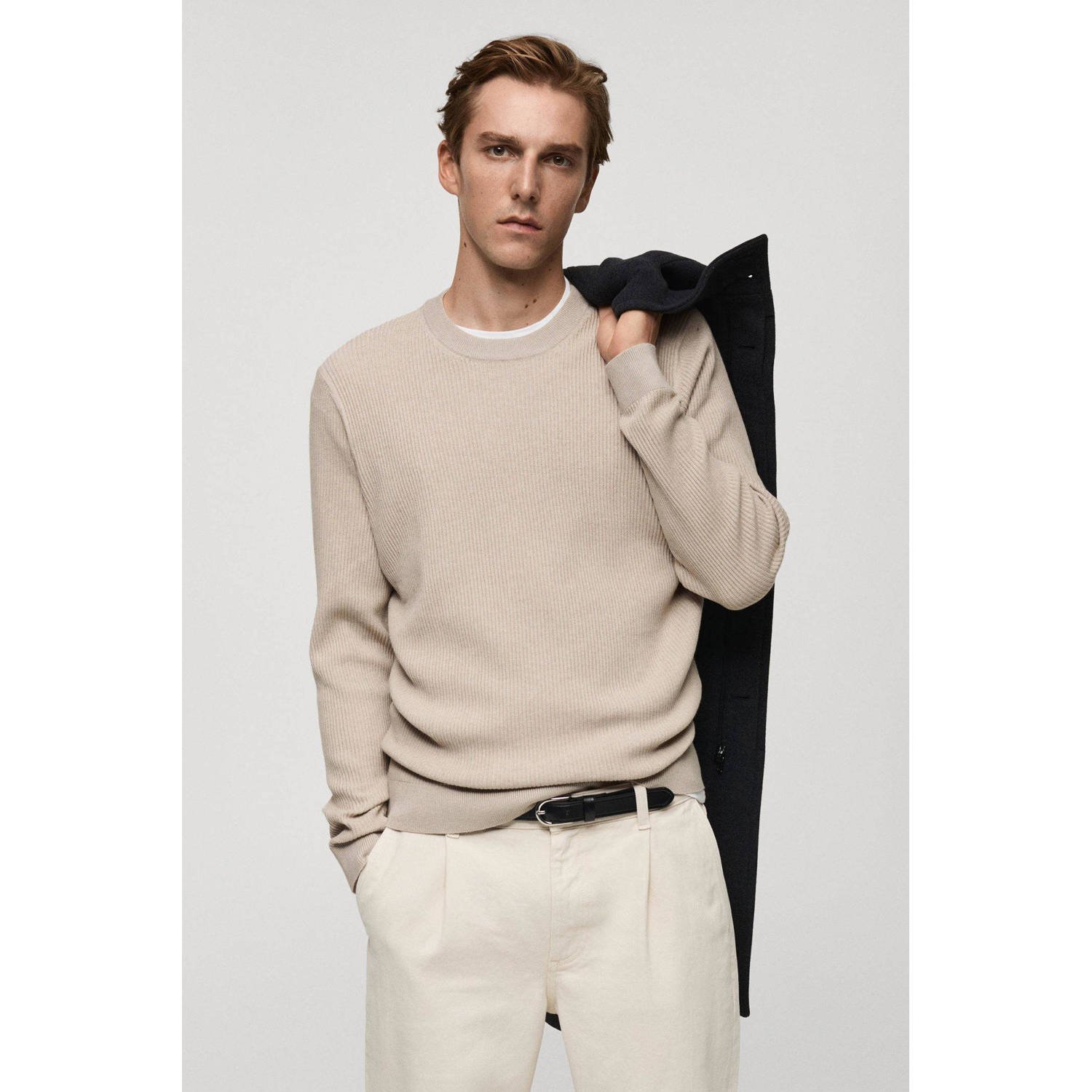 Mango Man trui fijn gebreid beige