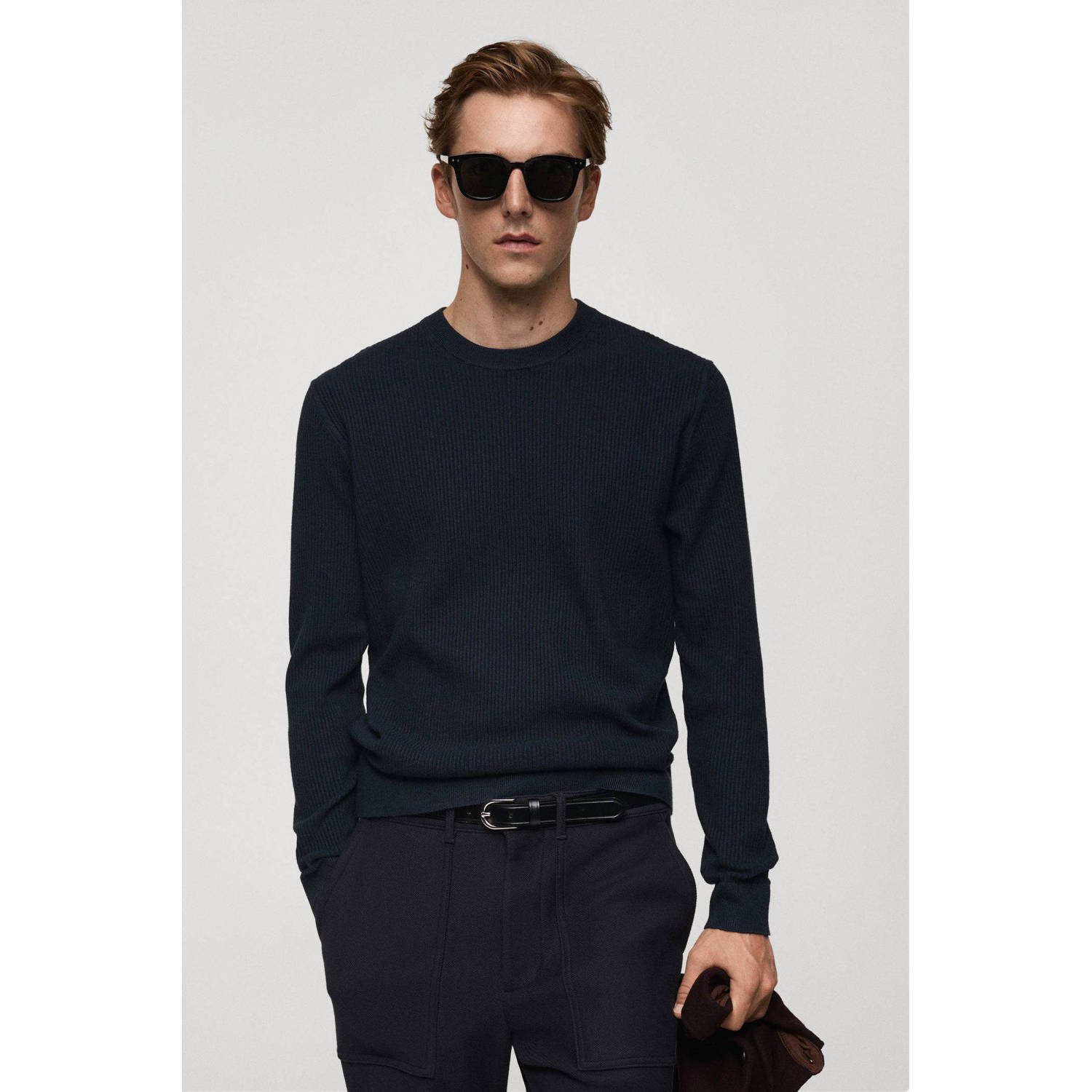 Mango Man trui fijn gebreid donkerblauw
