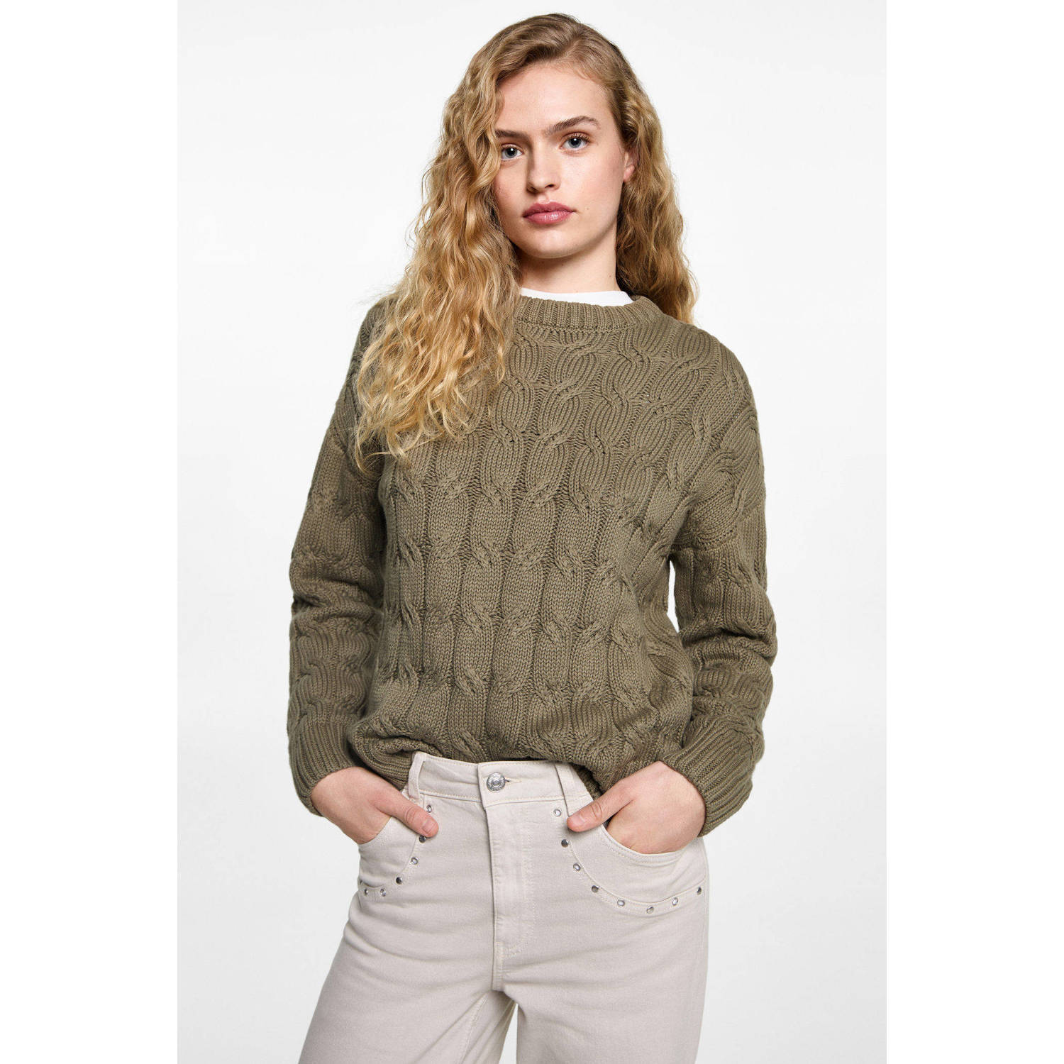 MANGO TEEN trui groen met kabels