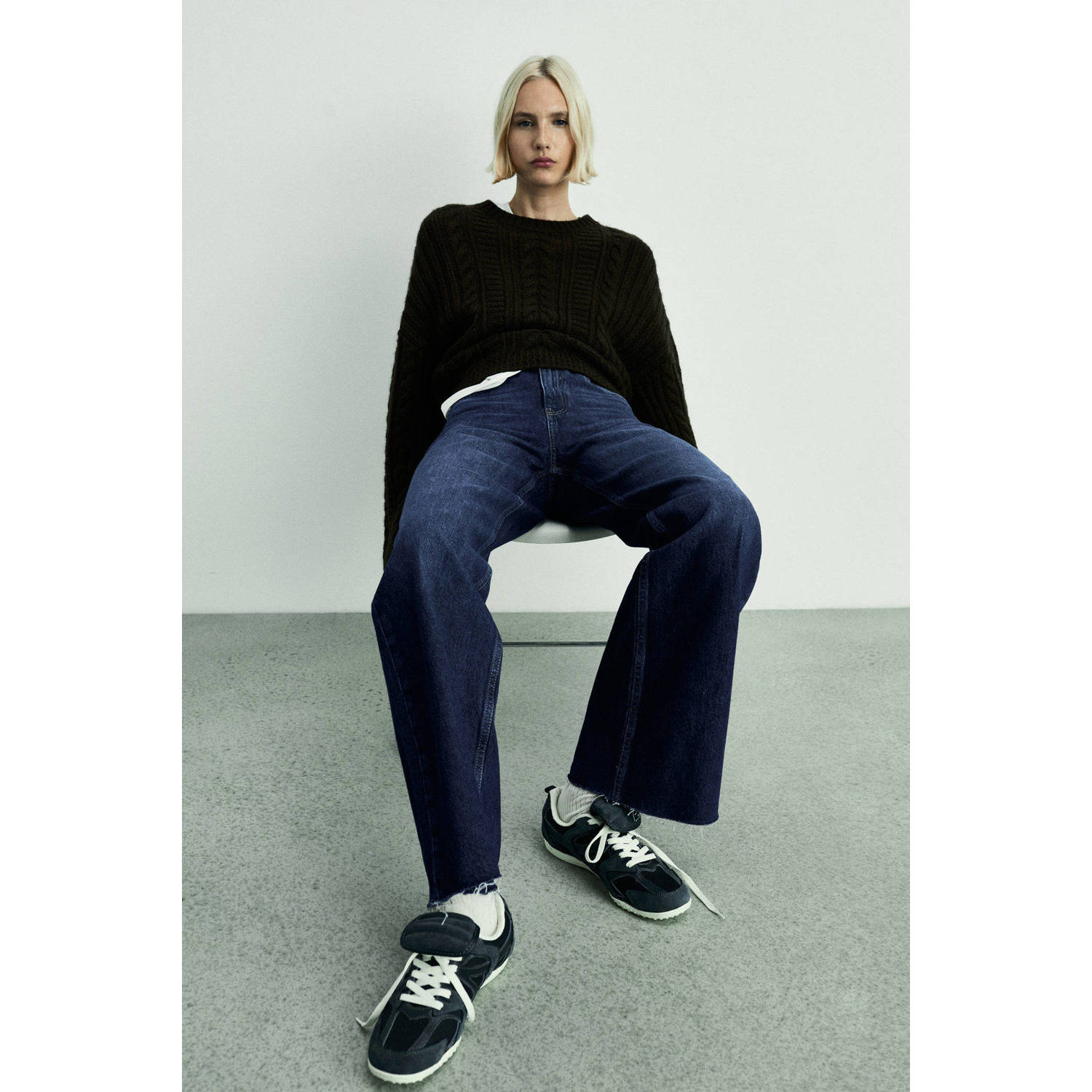 Mango regular waist wide leg jeans dark blue denim