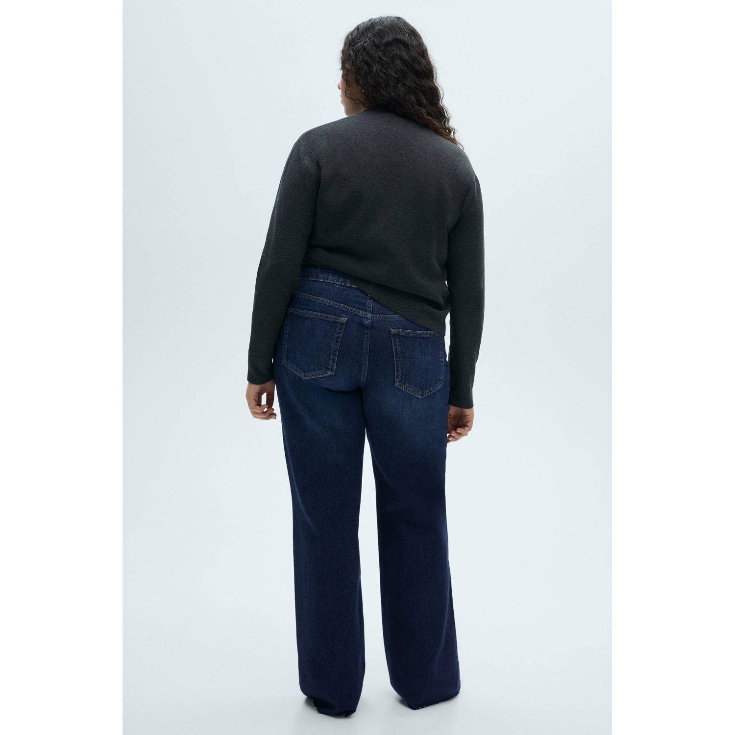 Mango regular waist wide leg jeans dark blue denim