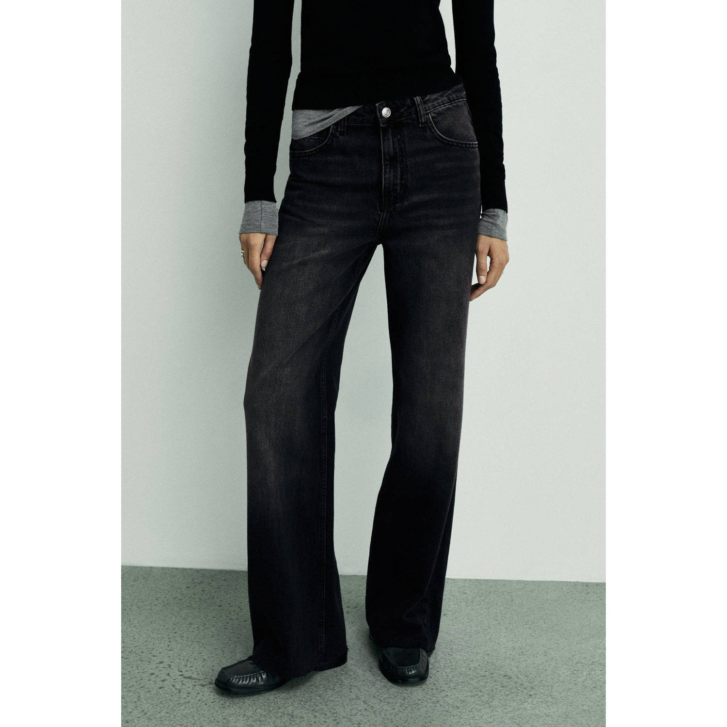 Mango regular waist wide leg jeans grey denim