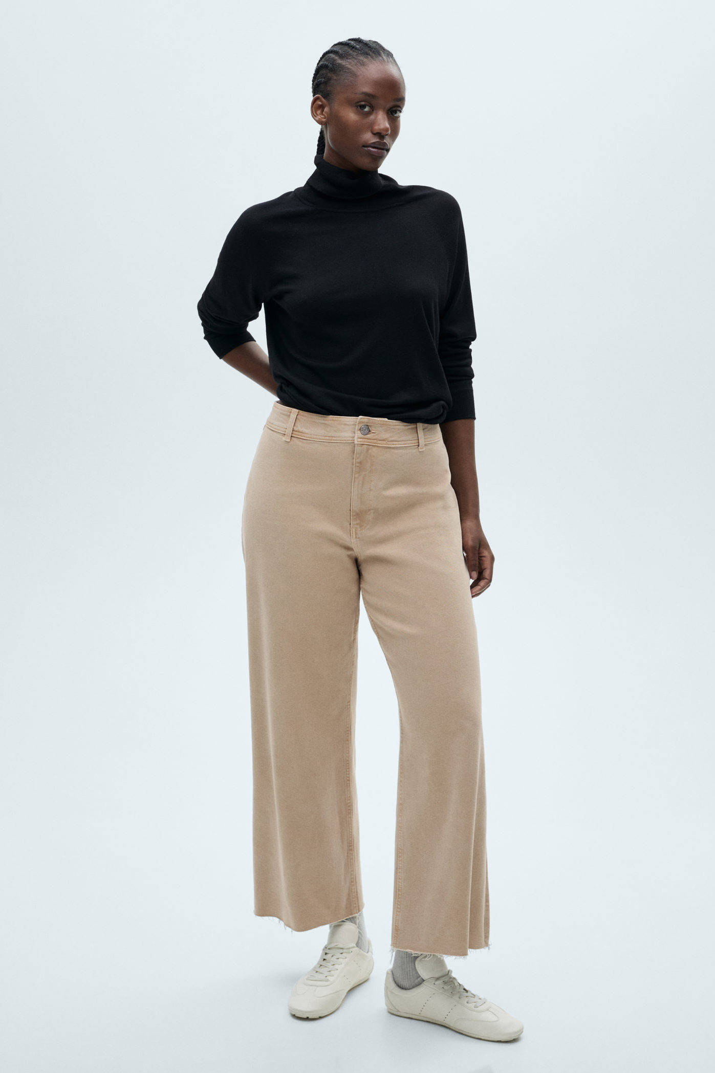 Mango regular waist wide leg jeans zand | wehkamp