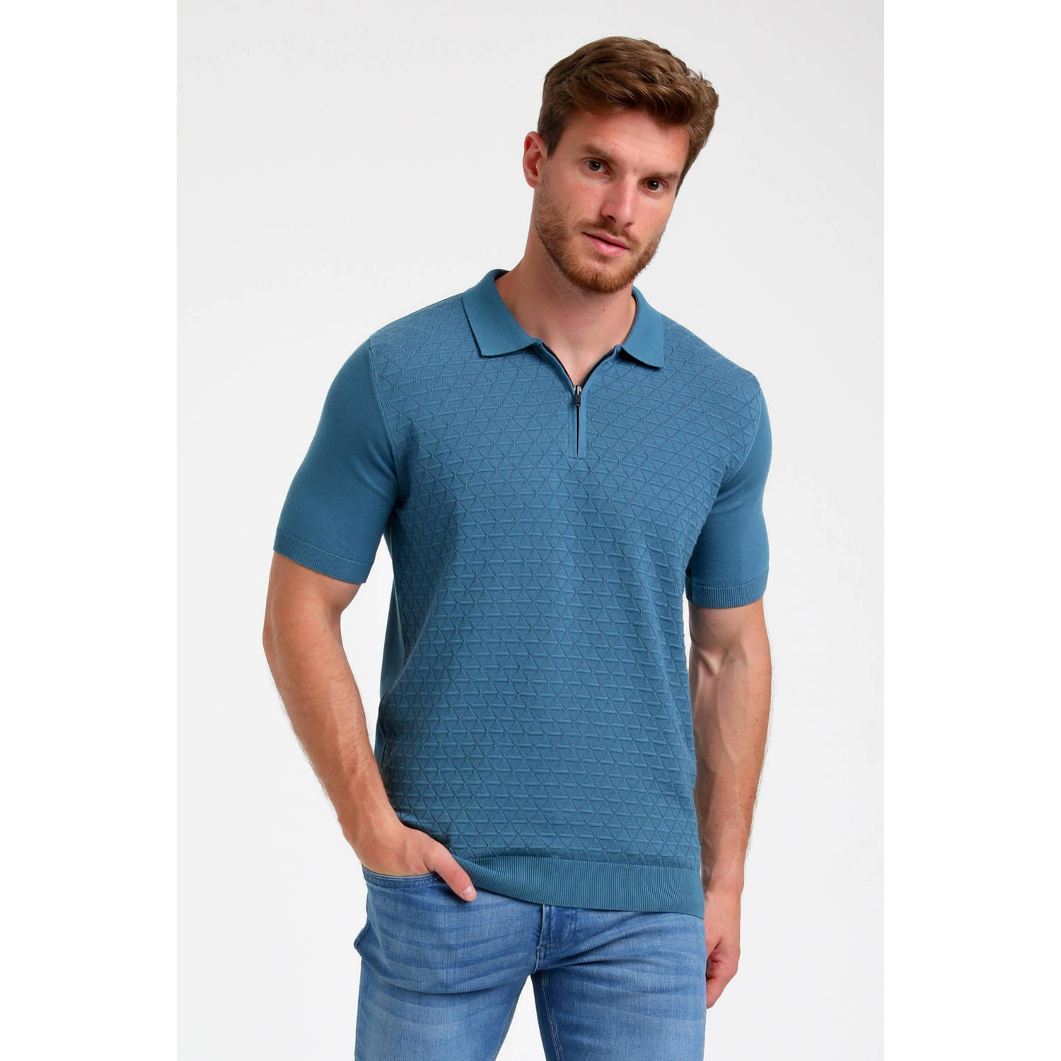 GABBIANO regular polo met ingebreid patroon petrol