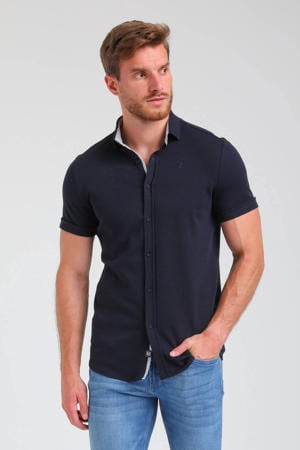slim fit overhemd donkerblauw