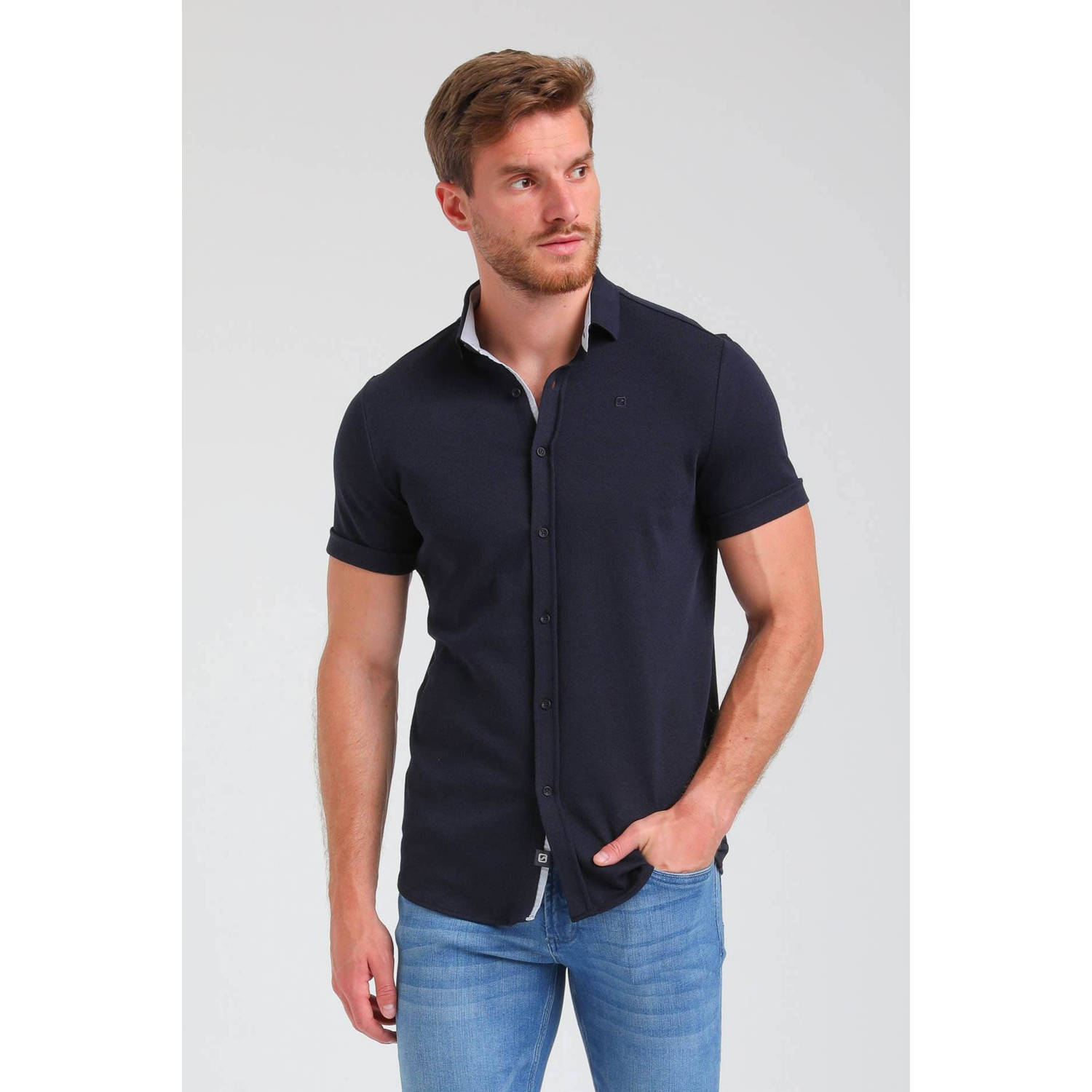 GABBIANO slim fit overhemd donkerblauw