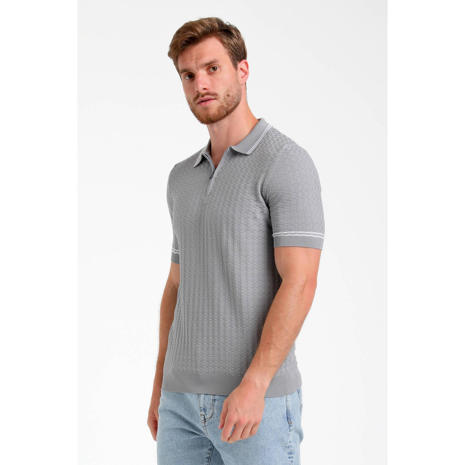 GABBIANO regular polo gebreid grijs