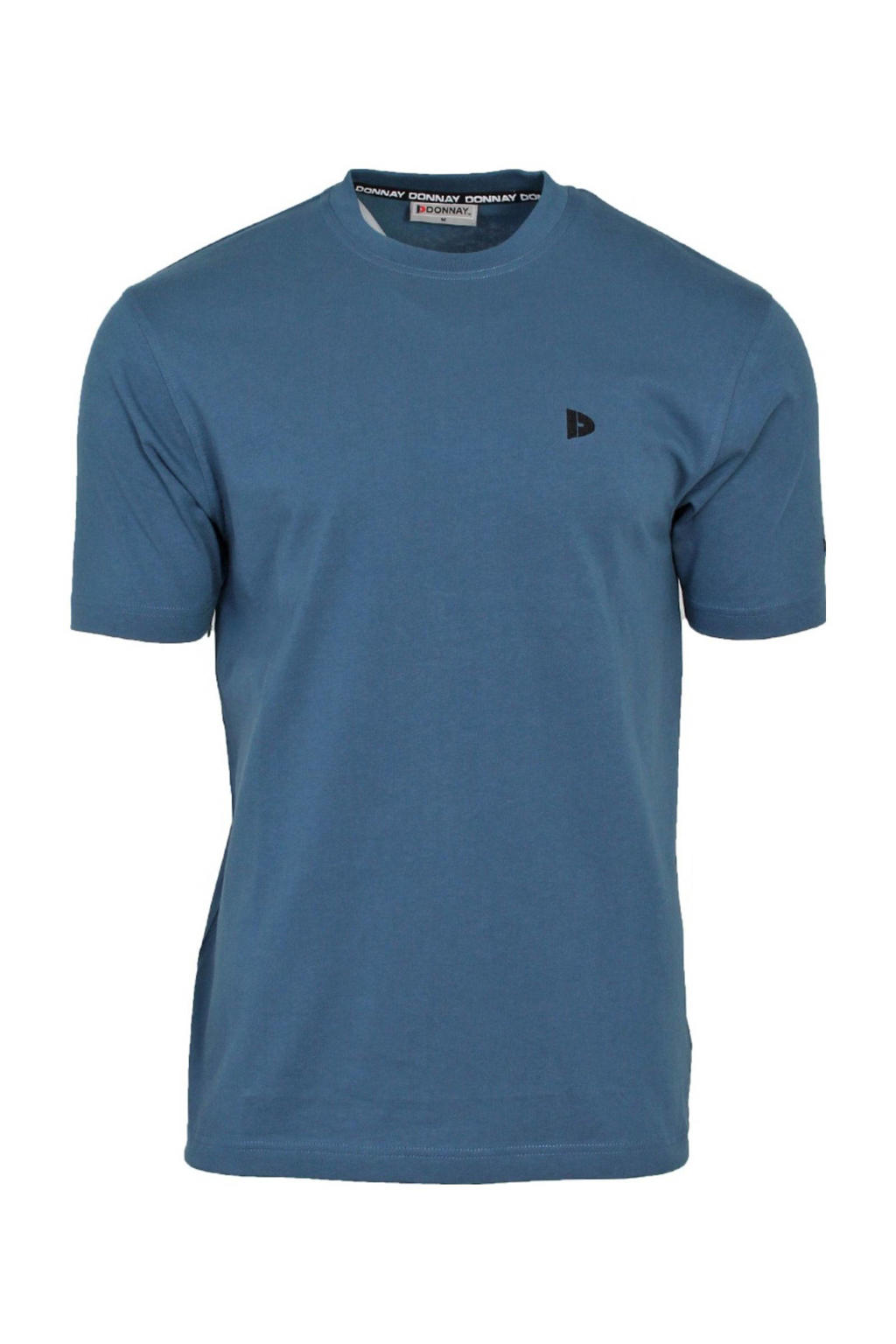 Donkerblauwe heren Donnay sportshirt van katoen met logo dessin, korte mouwen en ronde hals