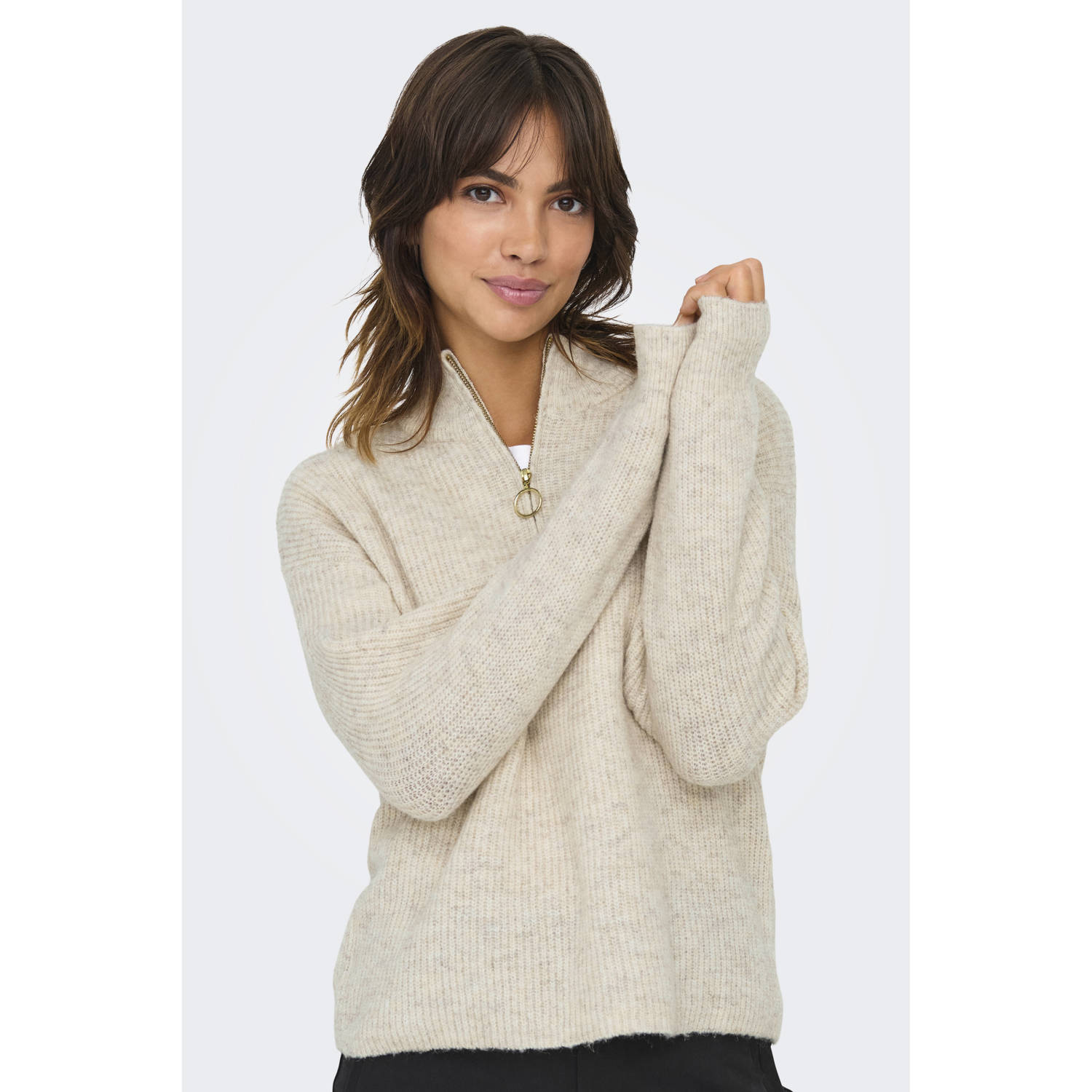 Only Gebreide trui ONLTOKYO SOLID L S ZIP PULLOVER KNT NOOS