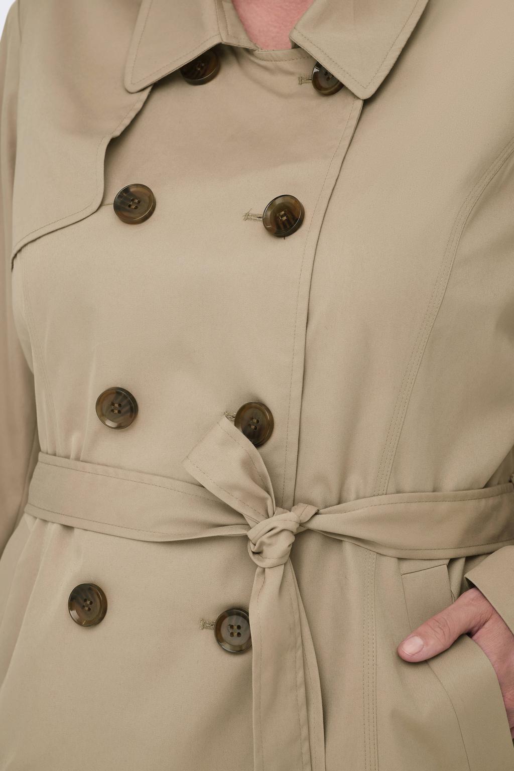 Lichtbruine dames ONLY CARMAKOMA trenchcoat van polyester met effen, lange mouwen, klassieke kraag, knoopsluiting en ceintuur