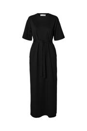 thumbnail: Zwarte dames SELECTED FEMME maxi jurk van jersey met effen, korte mouwen, ronde hals en striksluiting