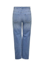 thumbnail: Light blue denim dames ONLY CARMAKOMA high waist wide leg jeans van denim met rits- en knoopsluiting en effen