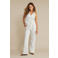 Red Button wide leg high waist broek ecru