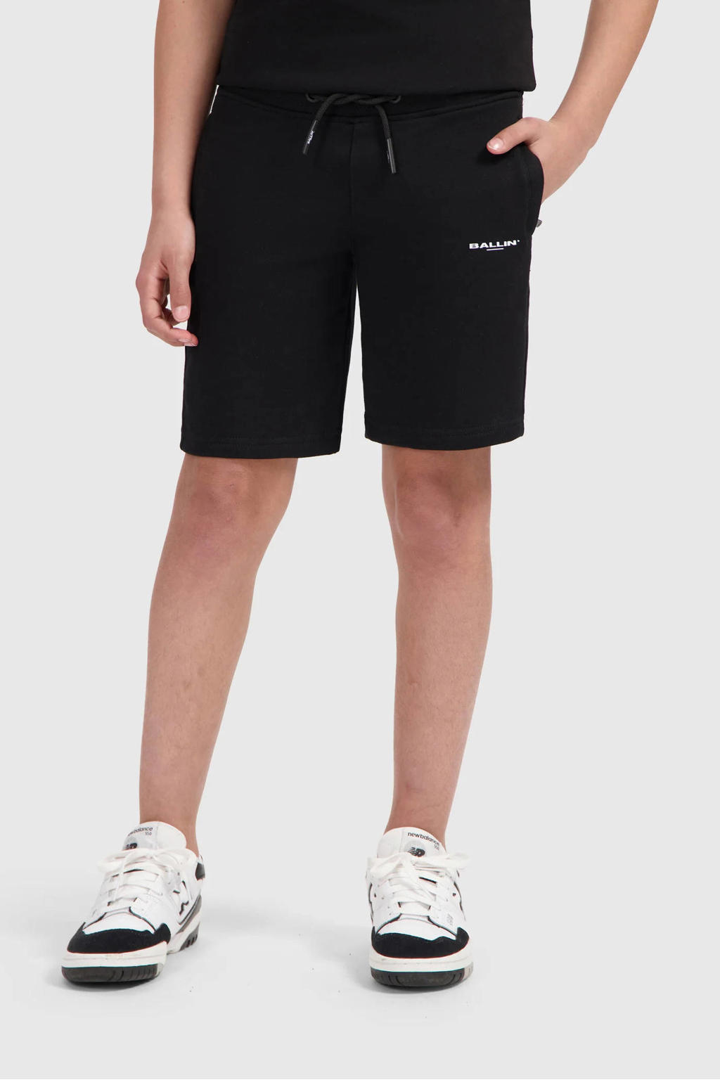 Zwarte jongens Ballin sweatshort van katoen met elastische tailleband met koord en effen
