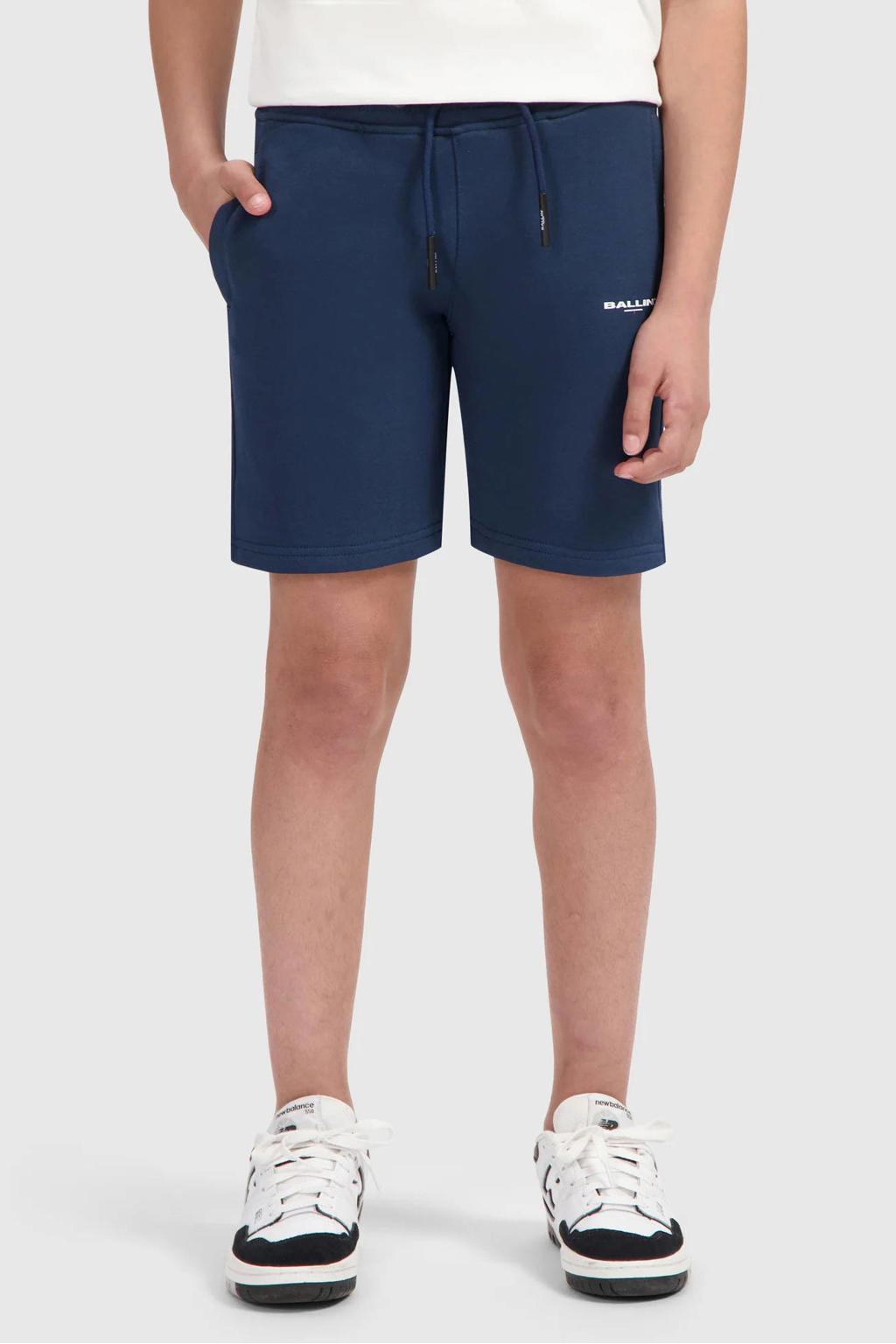 Marineblauw jongens Ballin sweatshort blauw van katoen met elastische tailleband met koord en effen