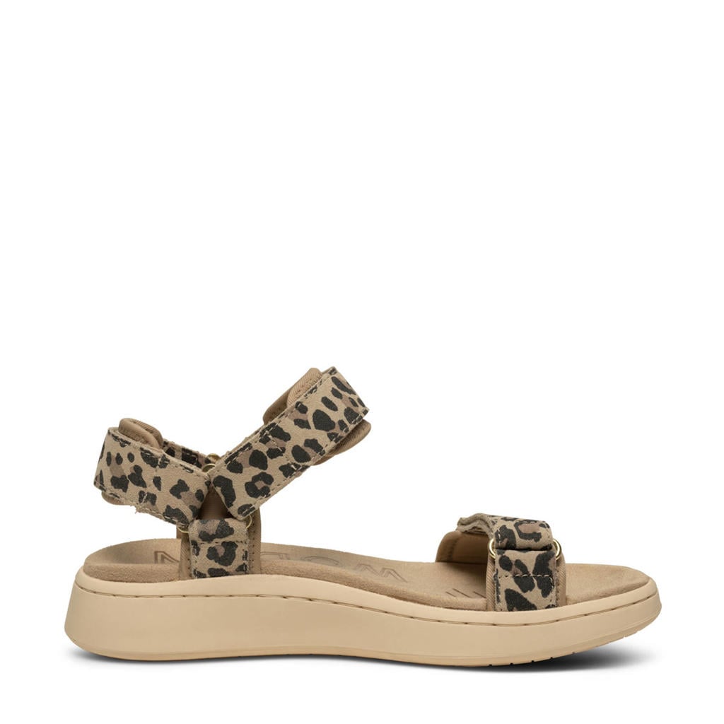 Beige en zwarte dames Woden suède sandalen met klittenband