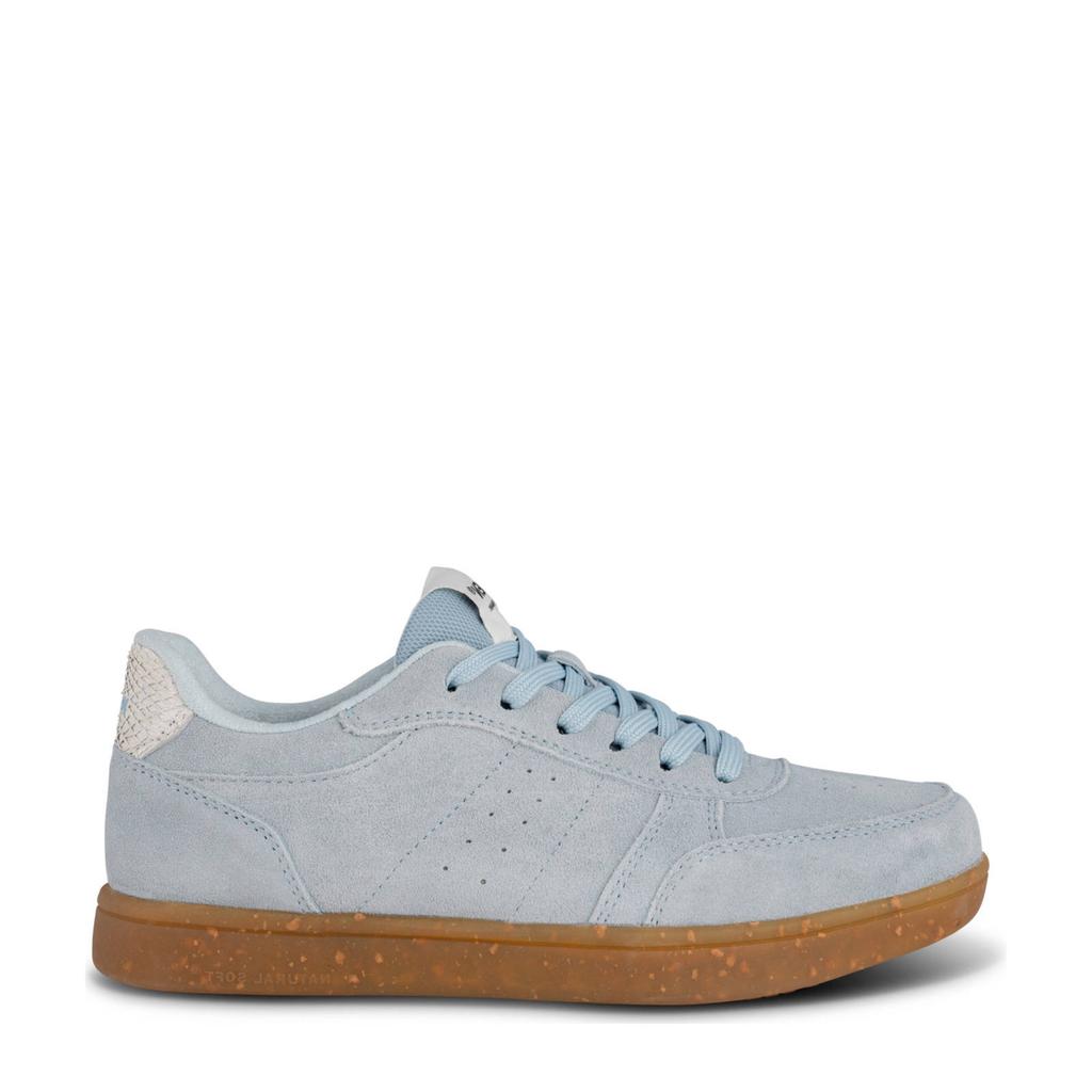Lichtblauwe dames Woden Bjork suède sneakers met veters