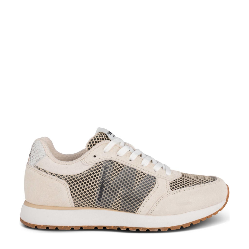 Beige dames Woden Ronja icon sneakers van imitatieleer met veters
