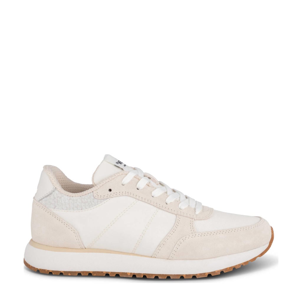 Ecru dames Woden Ronja sneakers van textiel en imitatieleer met veters