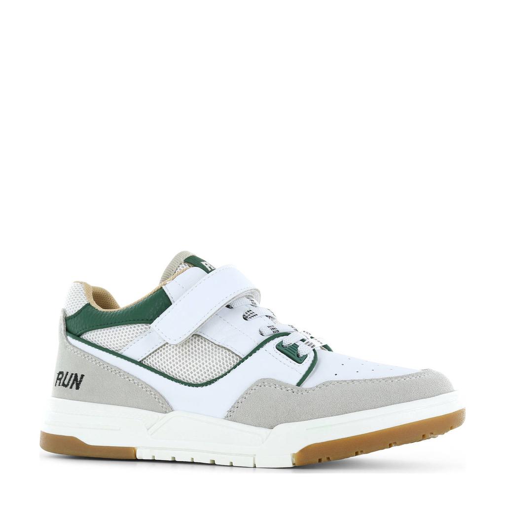 Wit en groene jongens Shoesme leren sneakers met elastische veter- met klittenbandsluiting