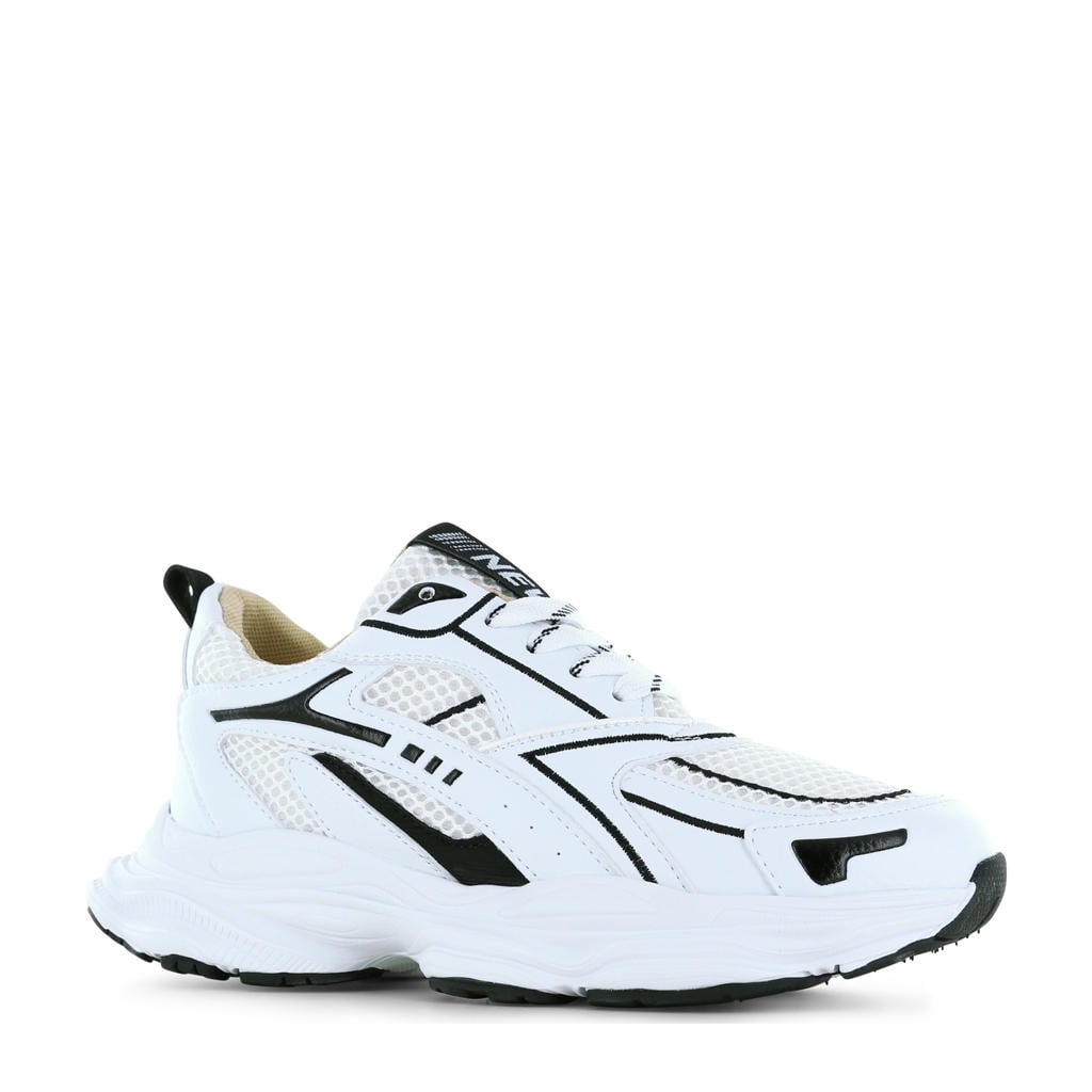 Wit en zwarte jongens Shoesme chunky sneakers van 50% mesh/ 25% suede/ 25% microleer met veters