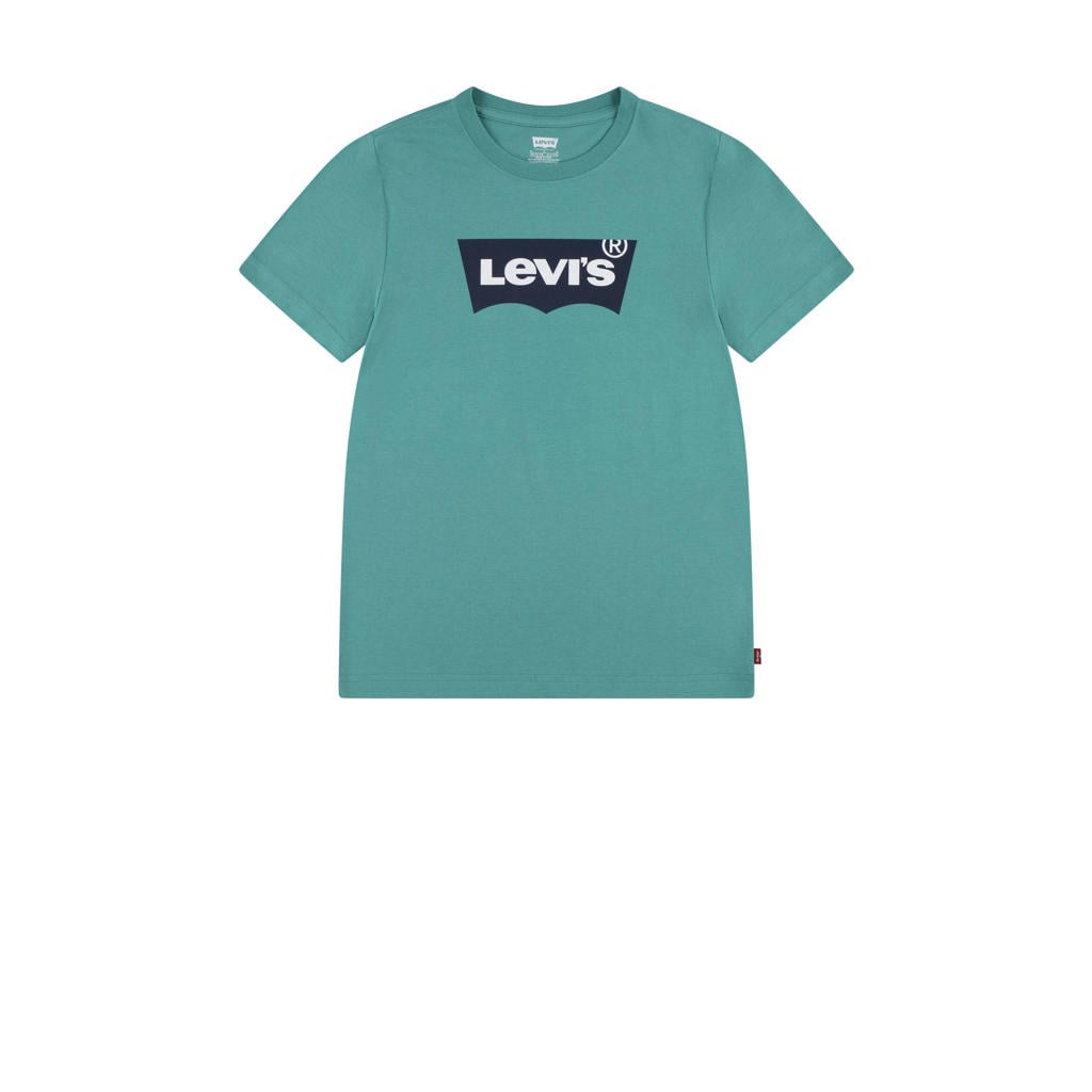 Groene jongens Levi's Kids T-shirt van katoen met logo dessin, korte mouwen en ronde hals