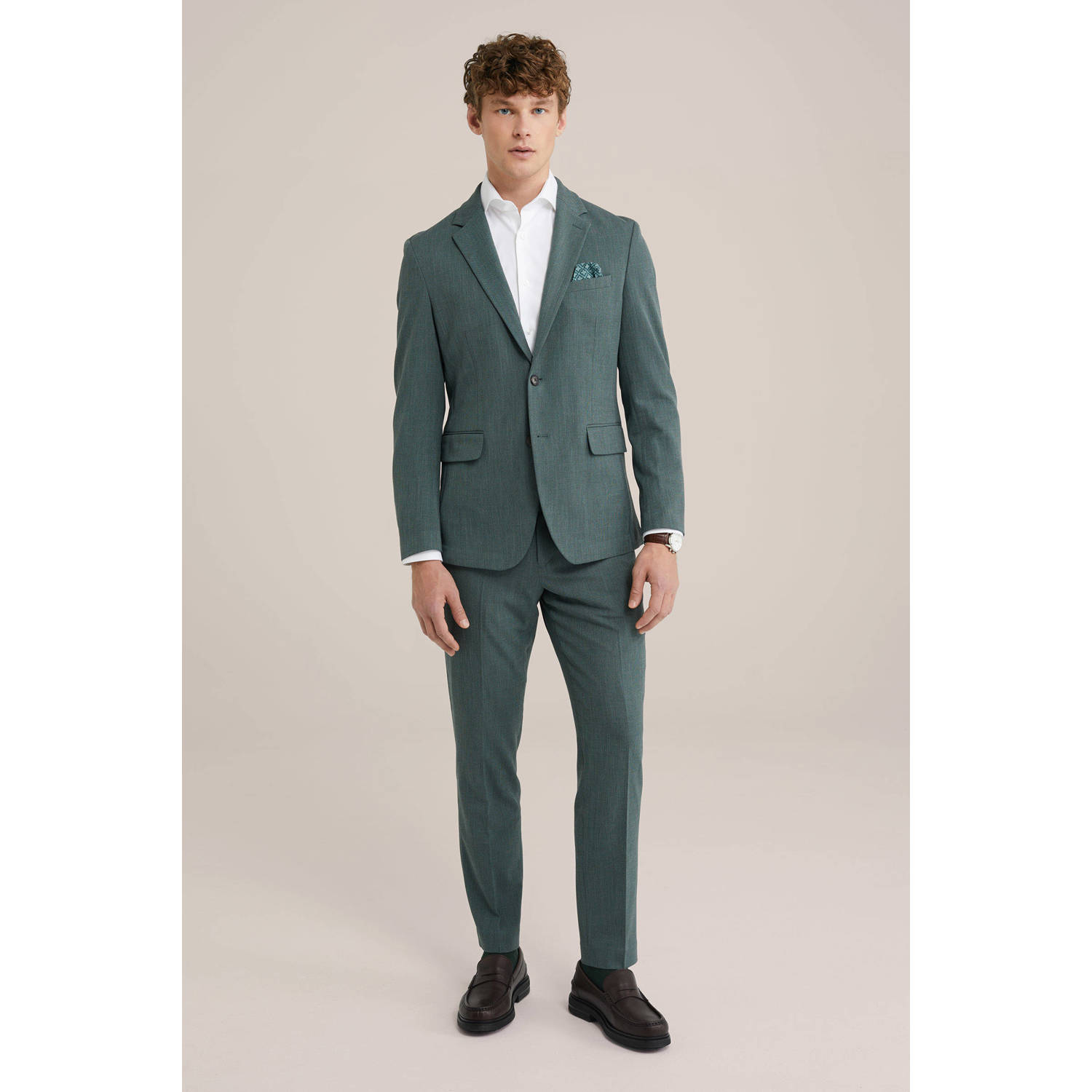 WE Fashion slim pantalon donkergroen