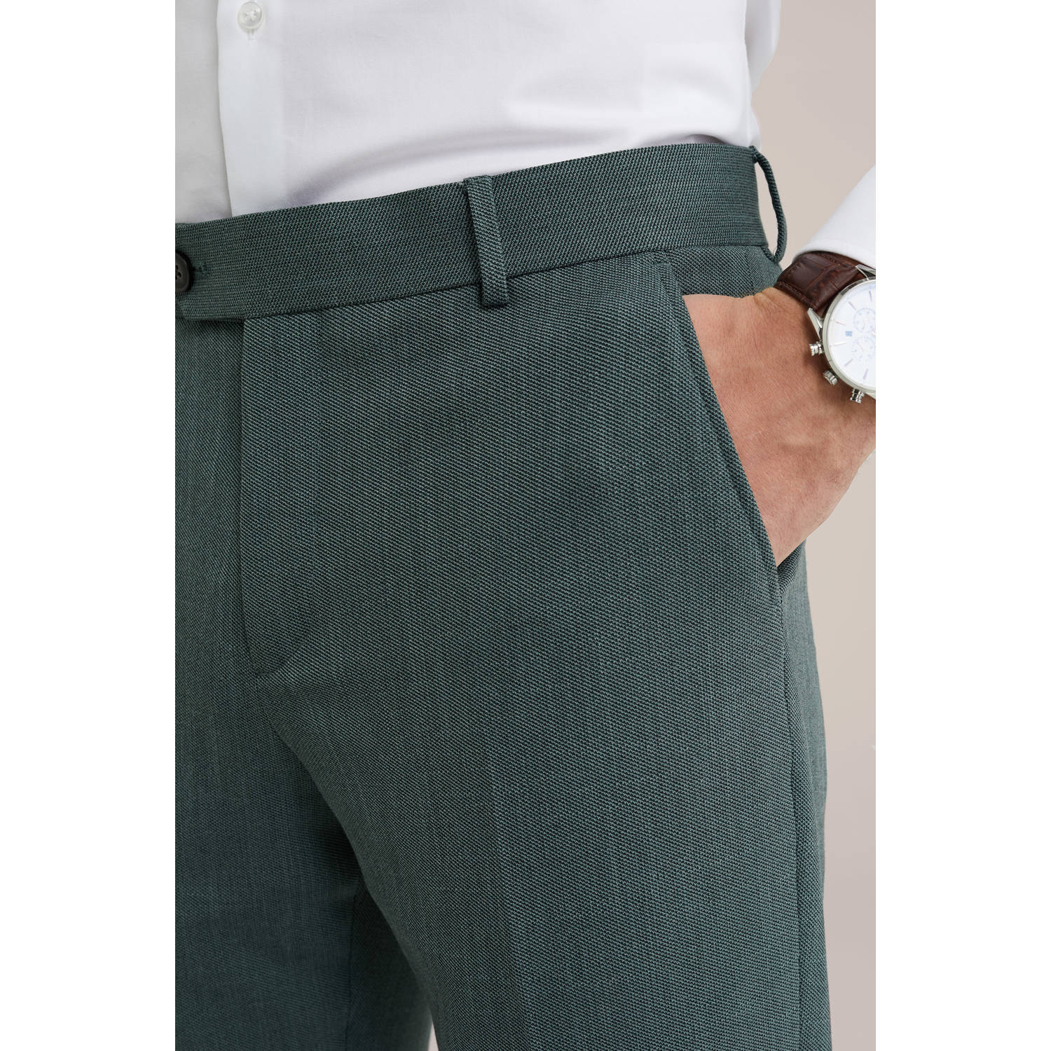 WE Fashion slim pantalon donkergroen