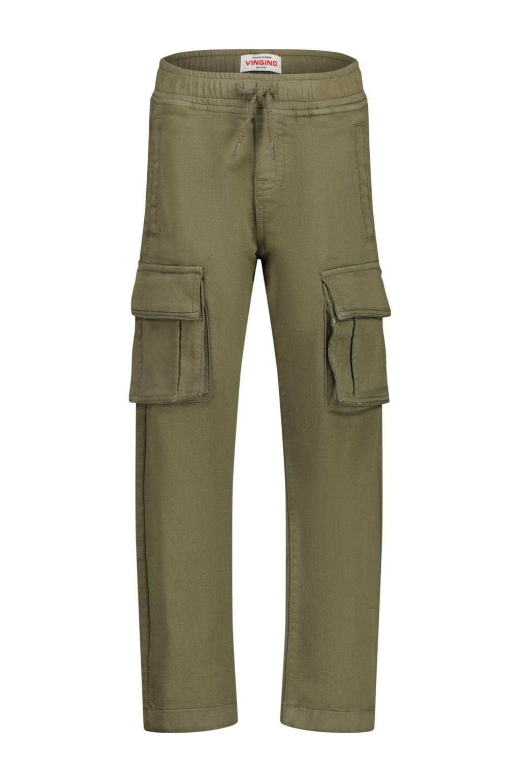Groene jongens Vingino loose cargobroek van katoen met regular waist, elastische tailleband met koord en effen