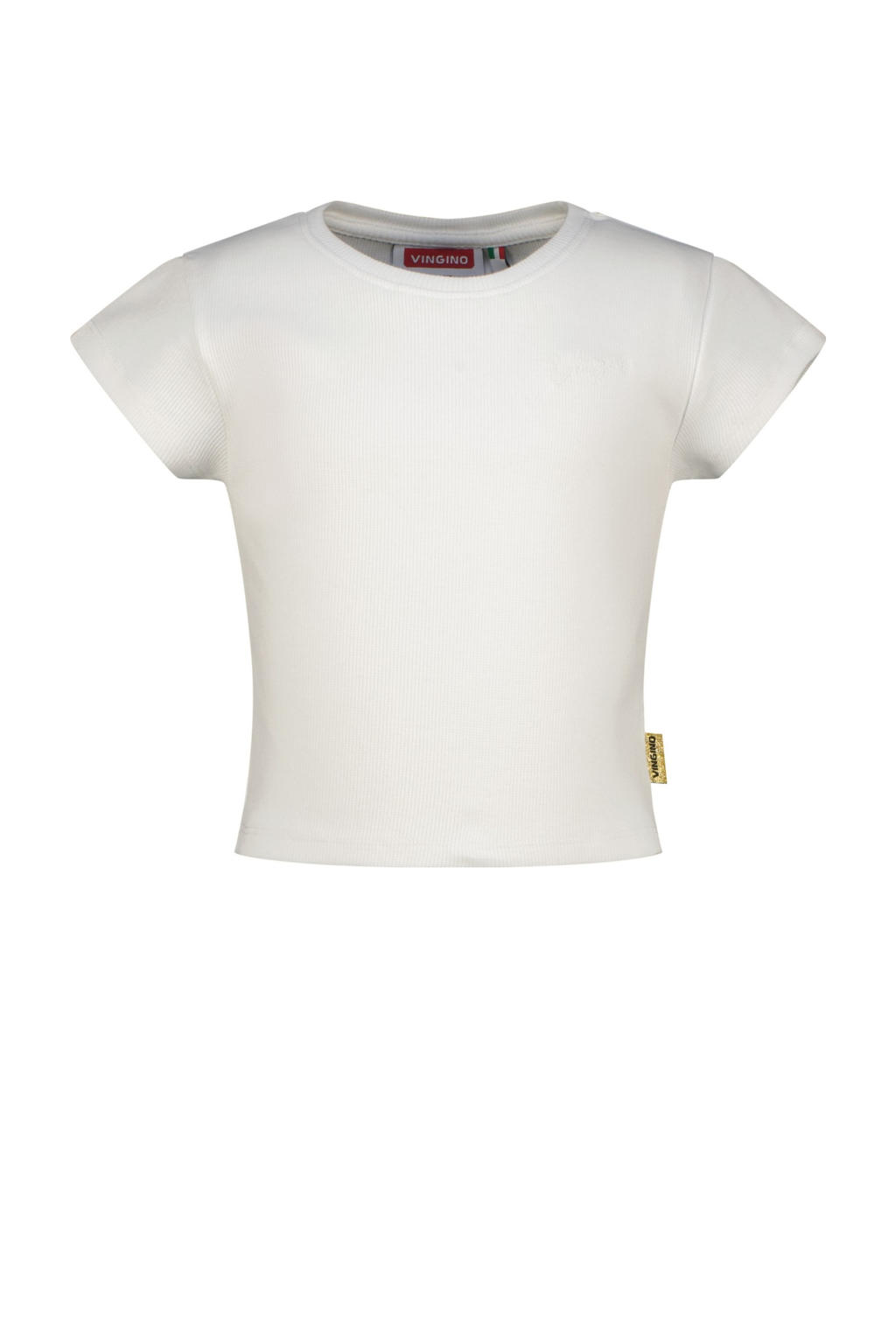 Witte meisjes Vingino T-shirt van stretchkatoen met effen, korte mouwen en ronde hals