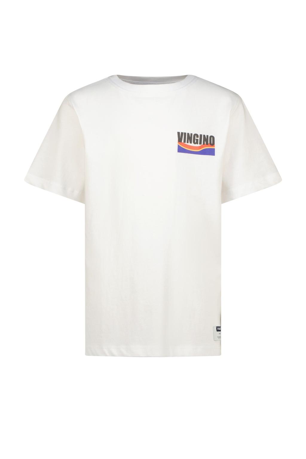 Witte jongens Vingino T-shirt van katoen met backprint, korte mouwen en ronde hals