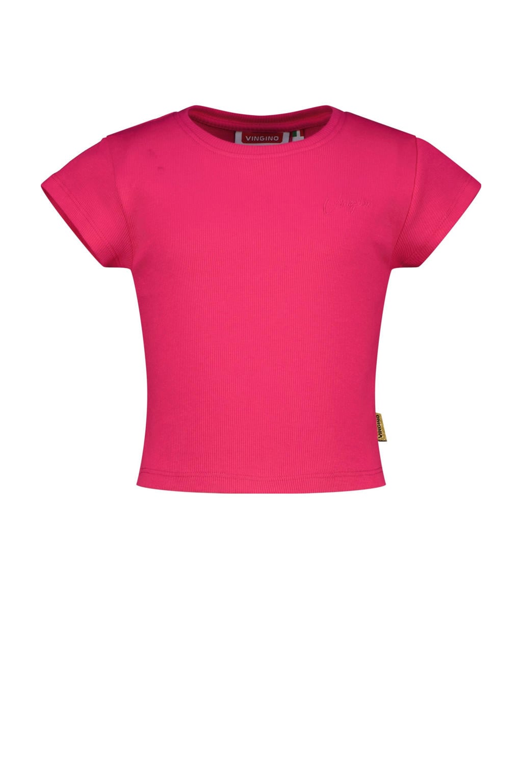 Roze meisjes Vingino T-shirt van stretchkatoen met effen, korte mouwen en ronde hals