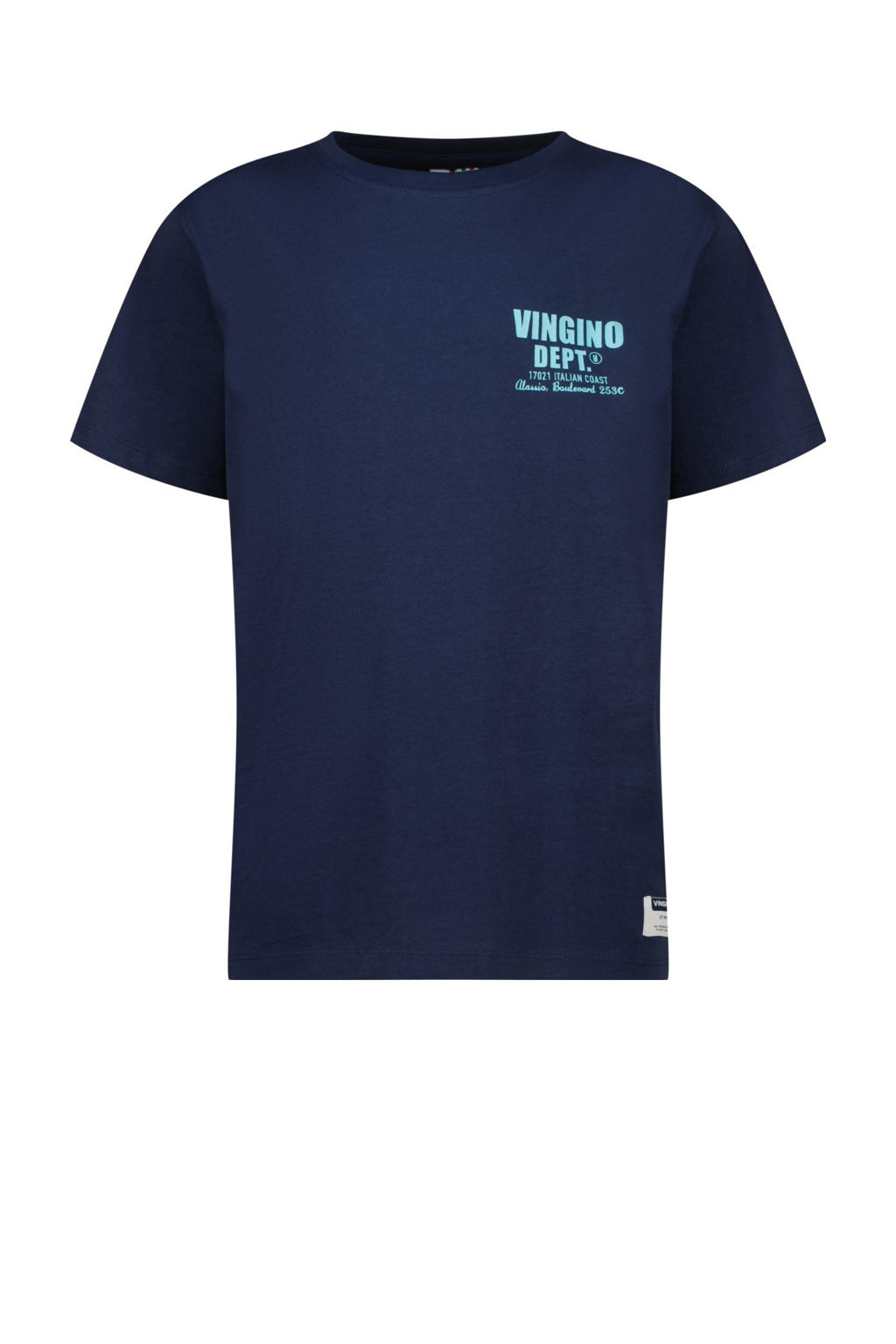 Donkerblauwe jongens Vingino T-shirt van katoen met backprint, korte mouwen en ronde hals