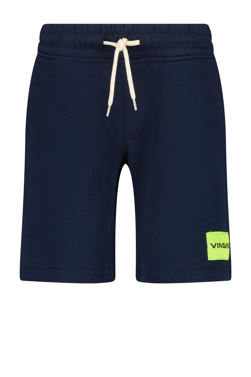 Donkerblauwe jongens Vingino relaxed sweatshort met regular waist, elastische tailleband met koord en logo dessin