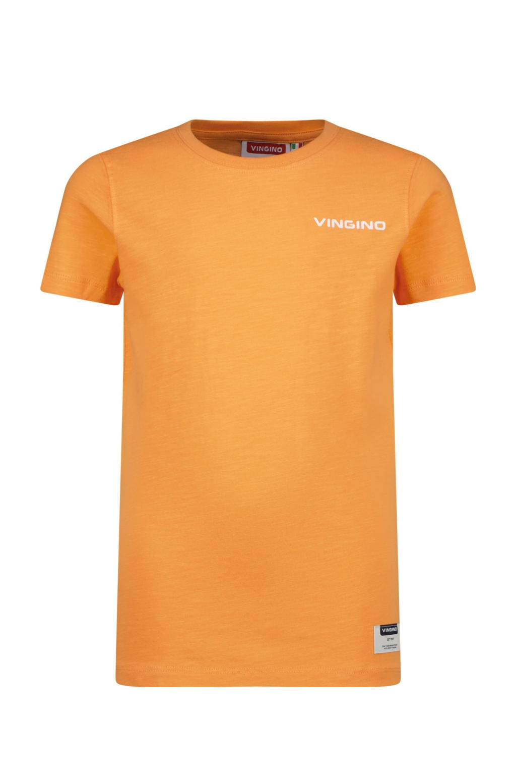 Oranje jongens Vingino T-shirt van katoen met effen, korte mouwen en ronde hals