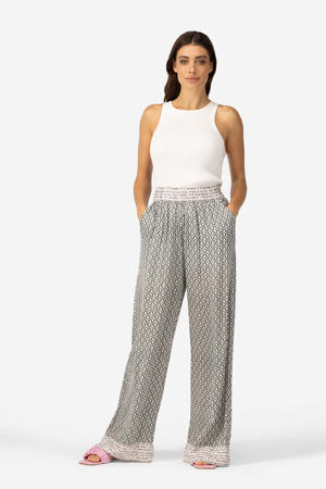 wide leg high waist casual broek grijsgroen