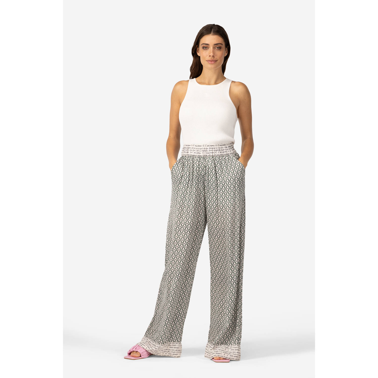 IBANA wide leg high waist casual broek grijsgroen