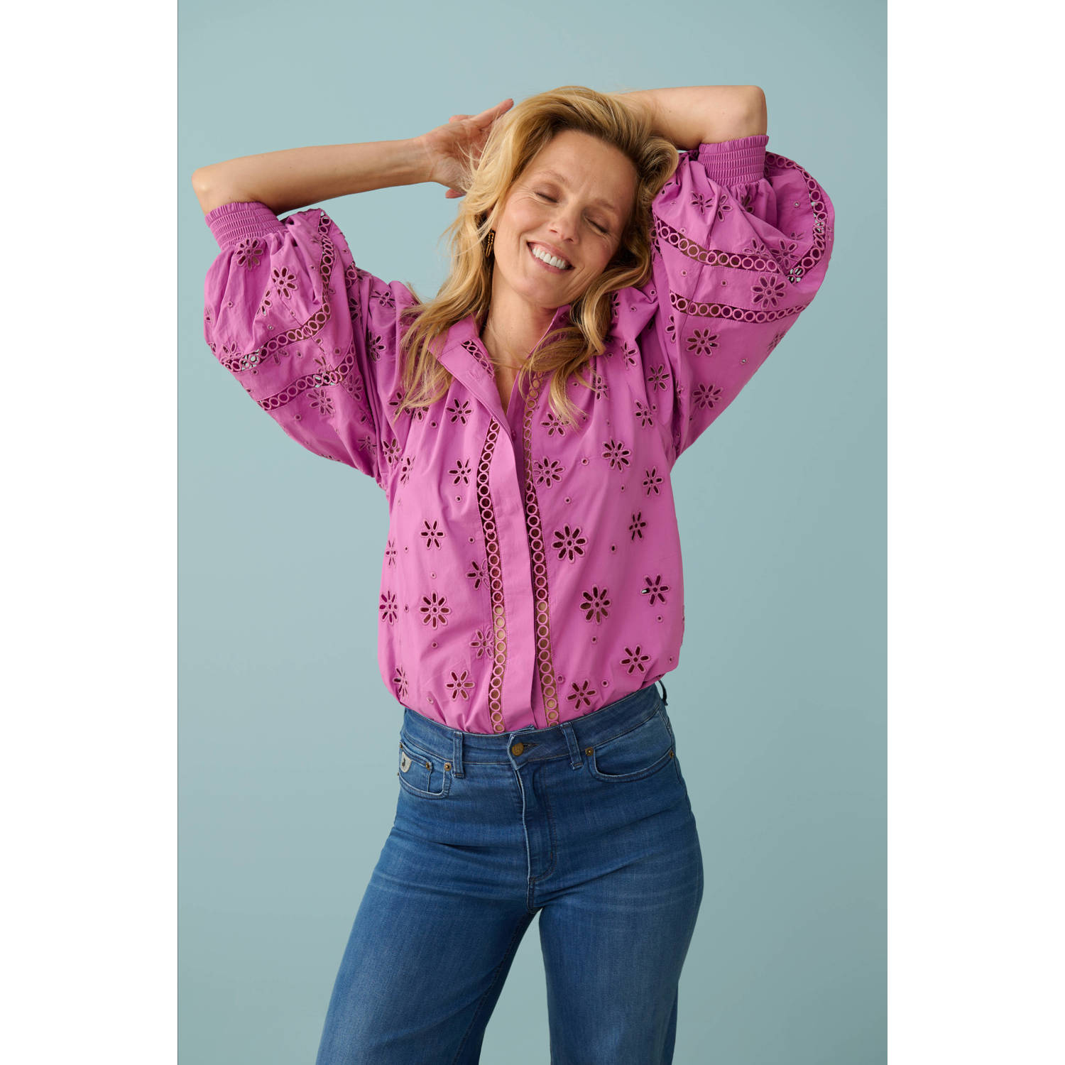 IBANA blouse paars broderie