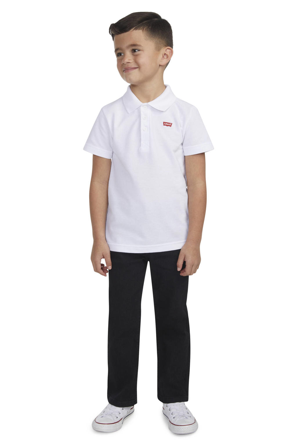 Witte jongens Levi's Kids polo van katoen met effen, korte mouwen en knoopsluiting