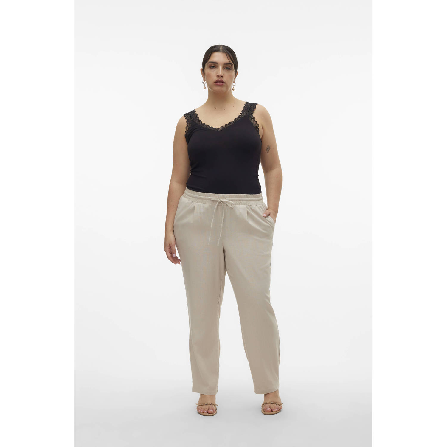 VERO MODA CURVE wide leg high waist broek zand