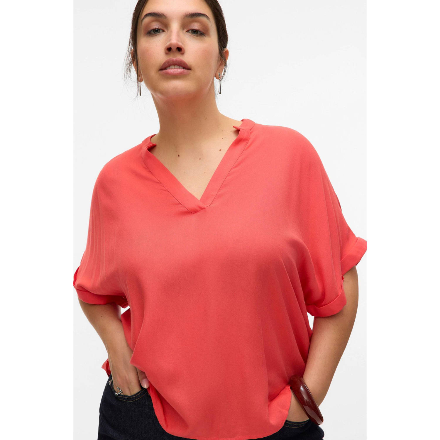 VERO MODA CURVE blouse koraalrood