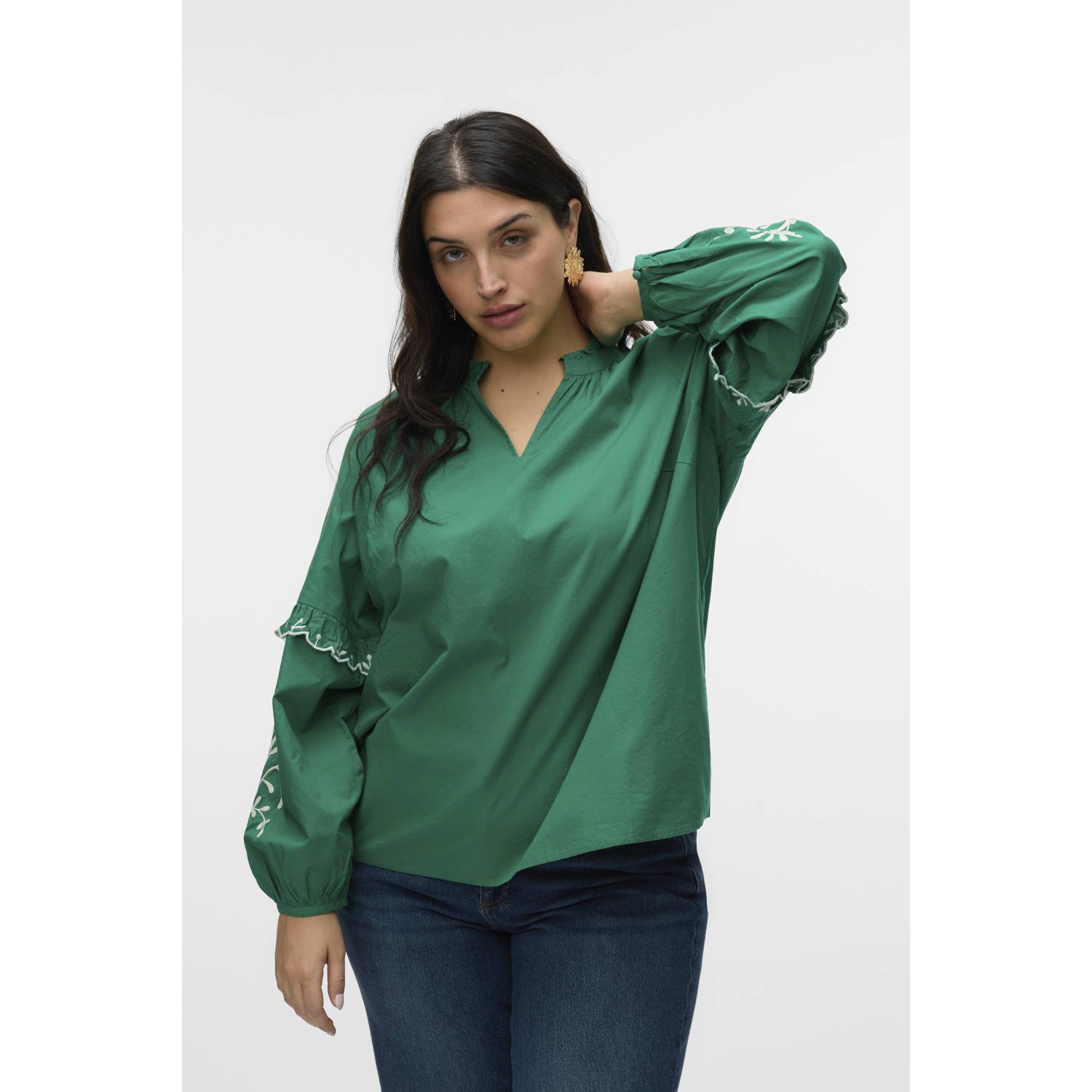 VERO MODA CURVE blousetop groen broderie