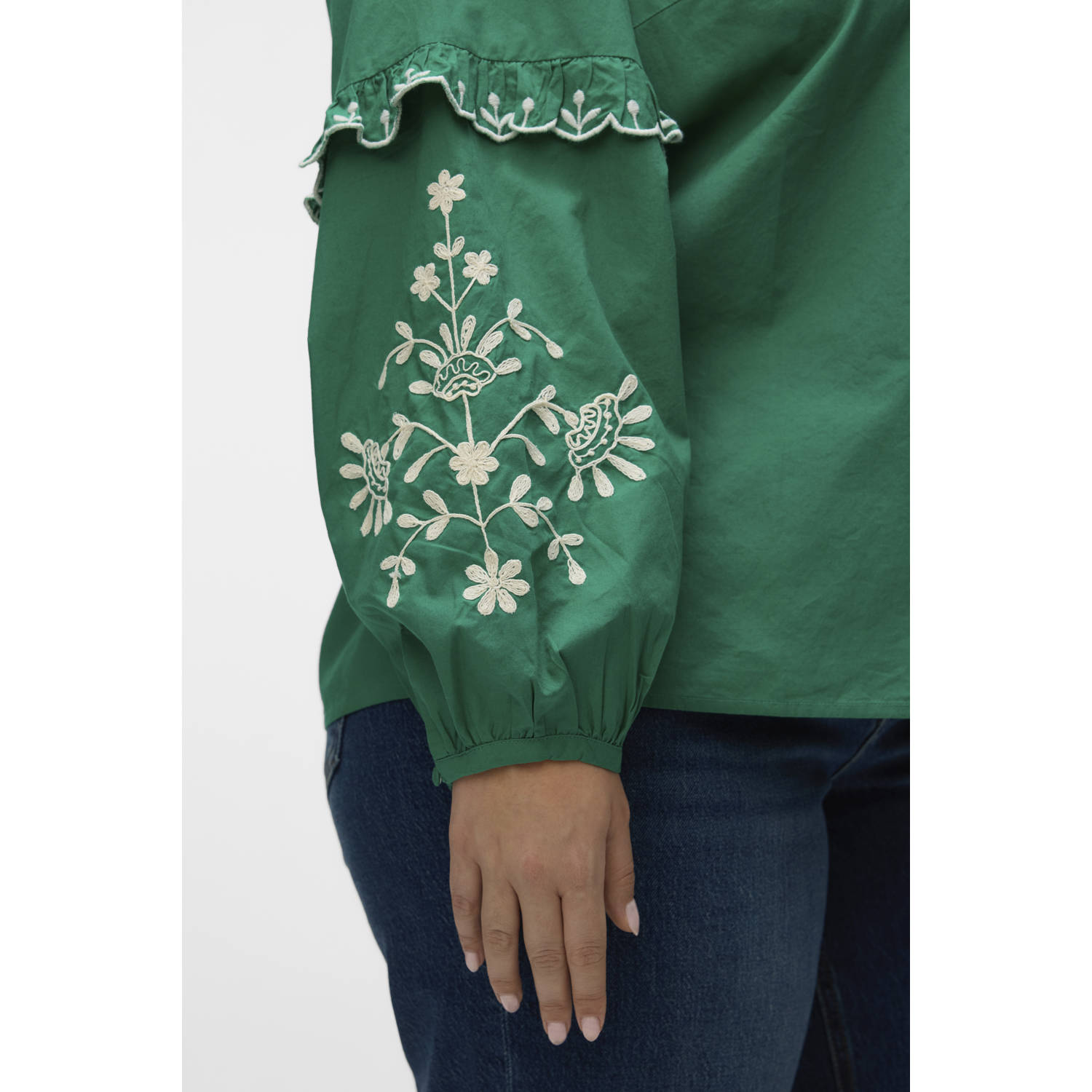 VERO MODA CURVE blousetop groen broderie