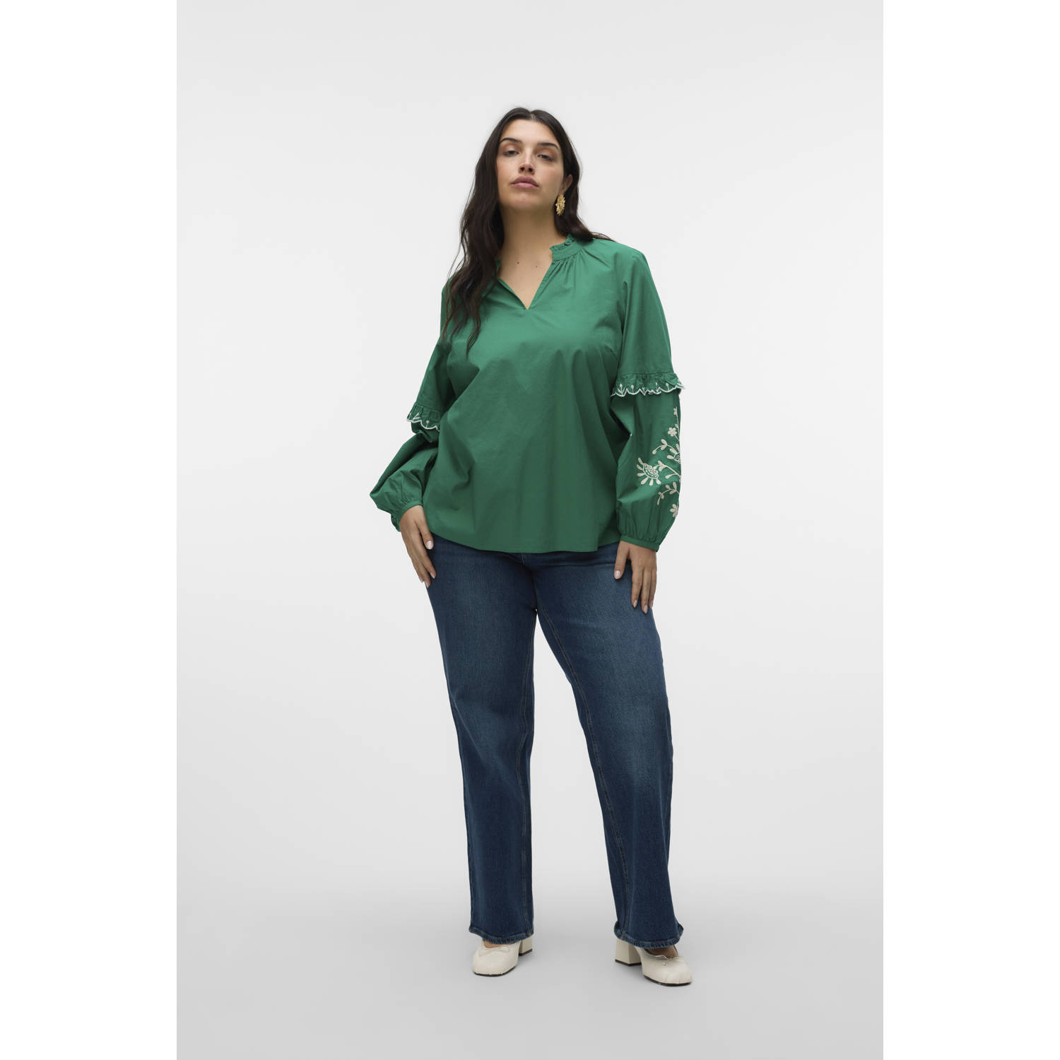 VERO MODA CURVE blousetop groen broderie