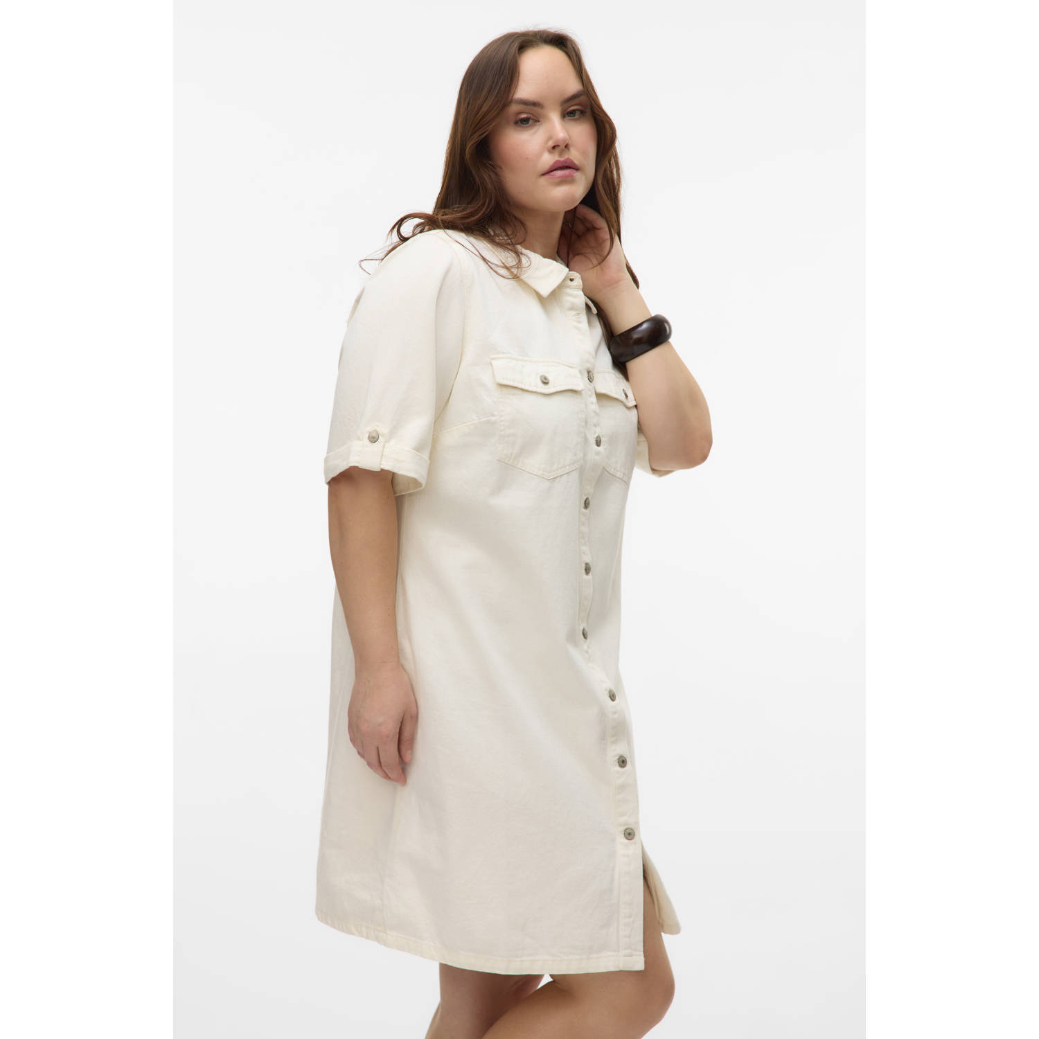 VERO MODA CURVE spijkerjurk ecru